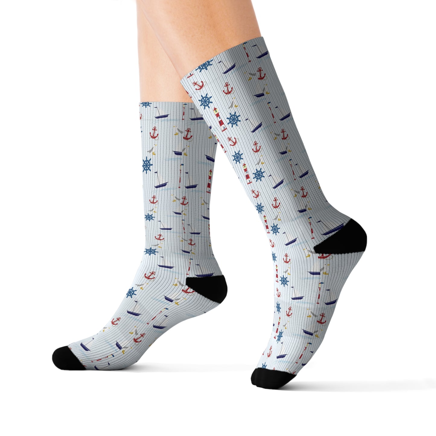 Nautical Sublimation Socks - Cozy Beach-Themed Footwear, Perfect for Summer Days, Gift for Him/Her, Casual Wear, Holiday Socks
