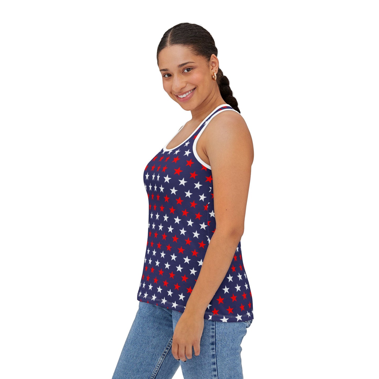 Patriotic Women's Tank Top, Star-Print Summer Top, Fourth of July Outfit, Casual Holiday Apparel