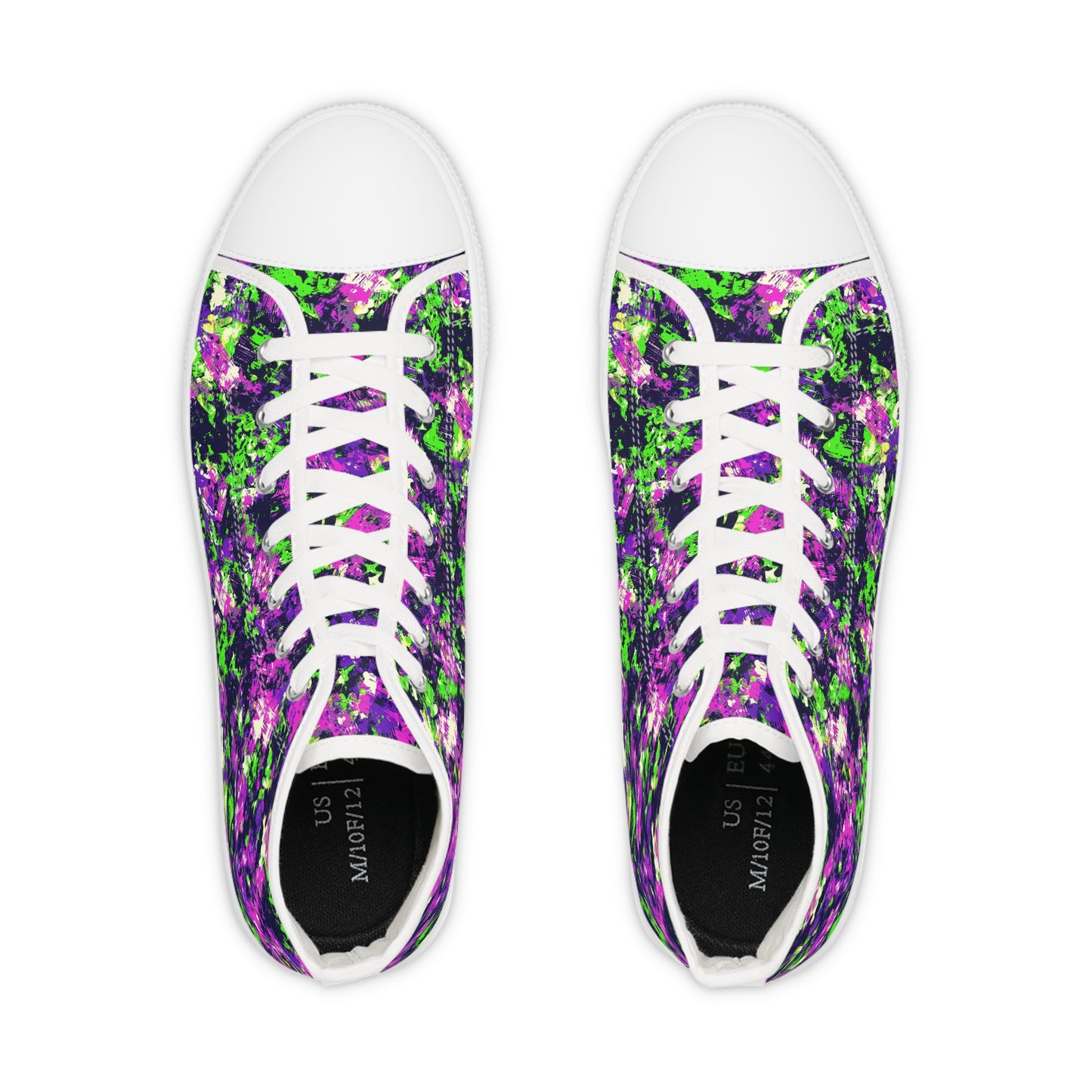 Men's High Top Sneakers with Abstract Purple and Green Design - Stylish Footwear for Casual Outfits, Trendy Streetwear, Gift for Men
