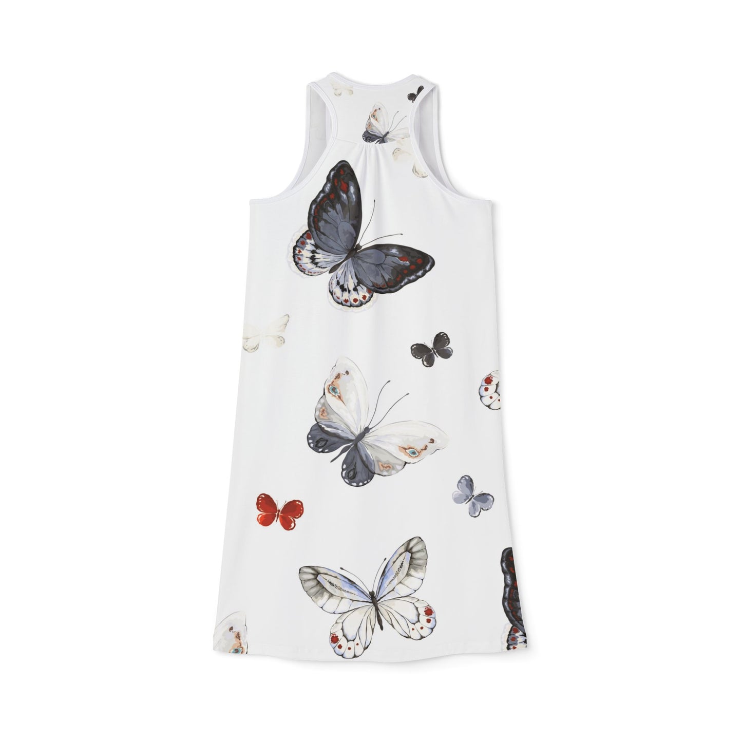 Butterfly Print Women's Racerback Dress, Floral Summer Dress, Casual Outfit, Beachwear, Vacation Dress, Gift for Her