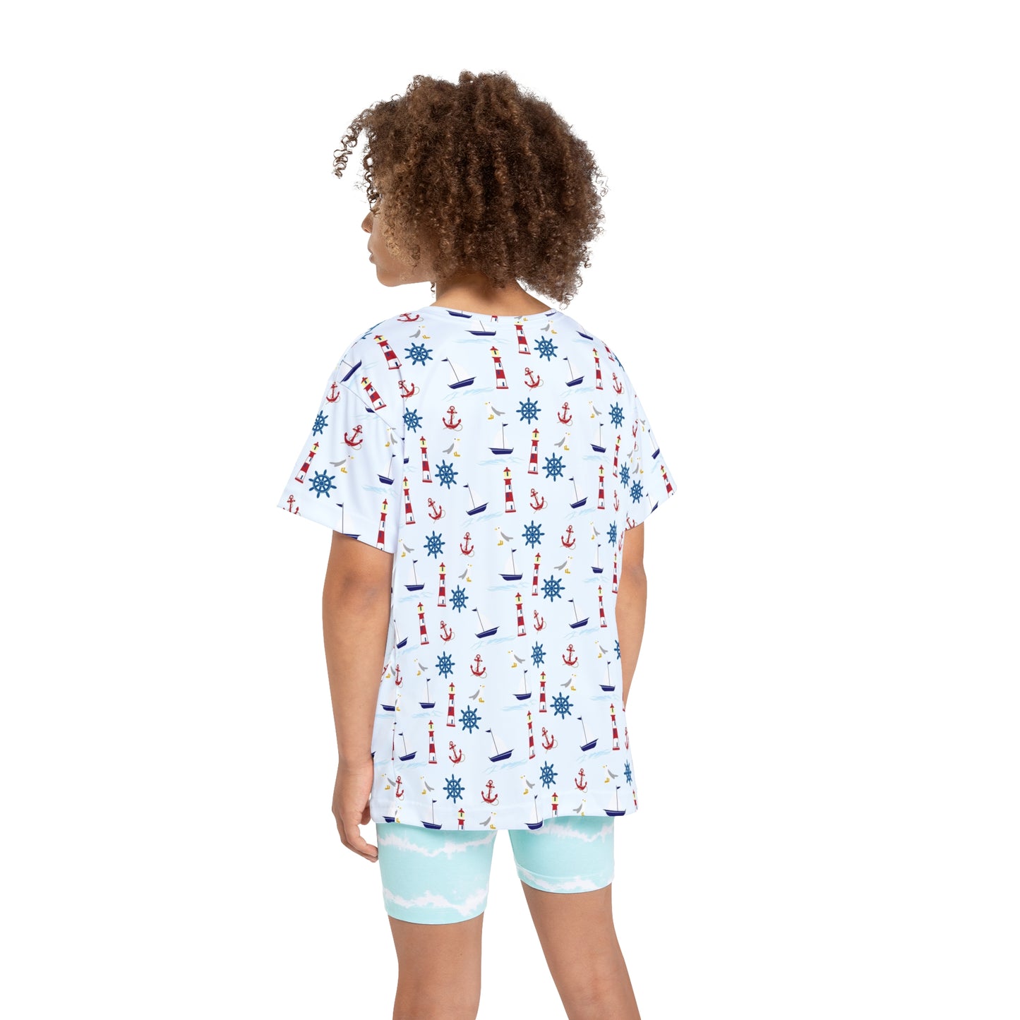 Nautical Kids Sports Jersey, Summer Playwear, Children's Casual Tee, Anchor Print Shirt, Beach Theme Outfit, Fun Gift for Kids