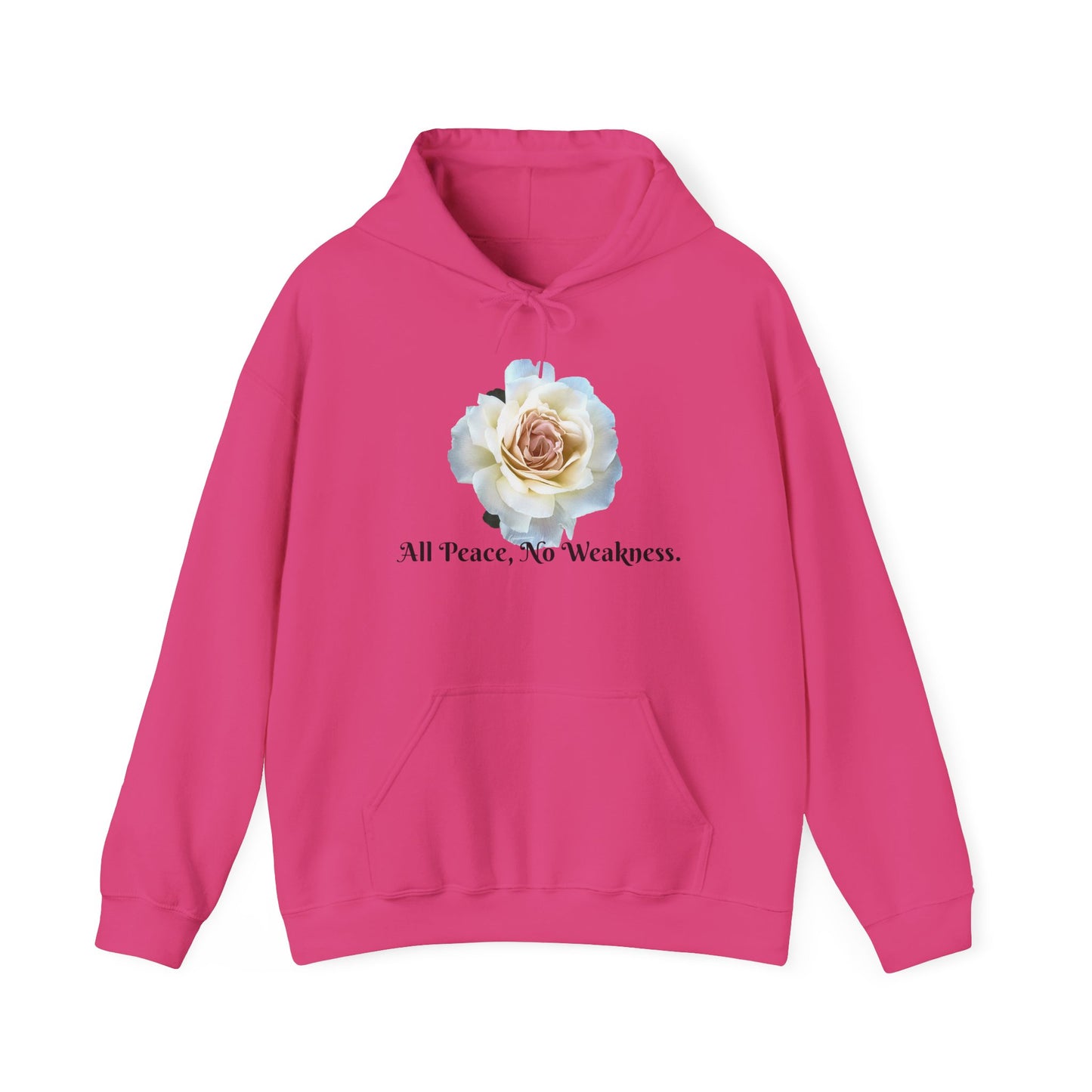 Unisex Floral Hoodie with ‘All Peace, No Weakness’ Quote, Cozy Sweatshirt, Gift for Friends, Inspirational Apparel, Lounge Wear