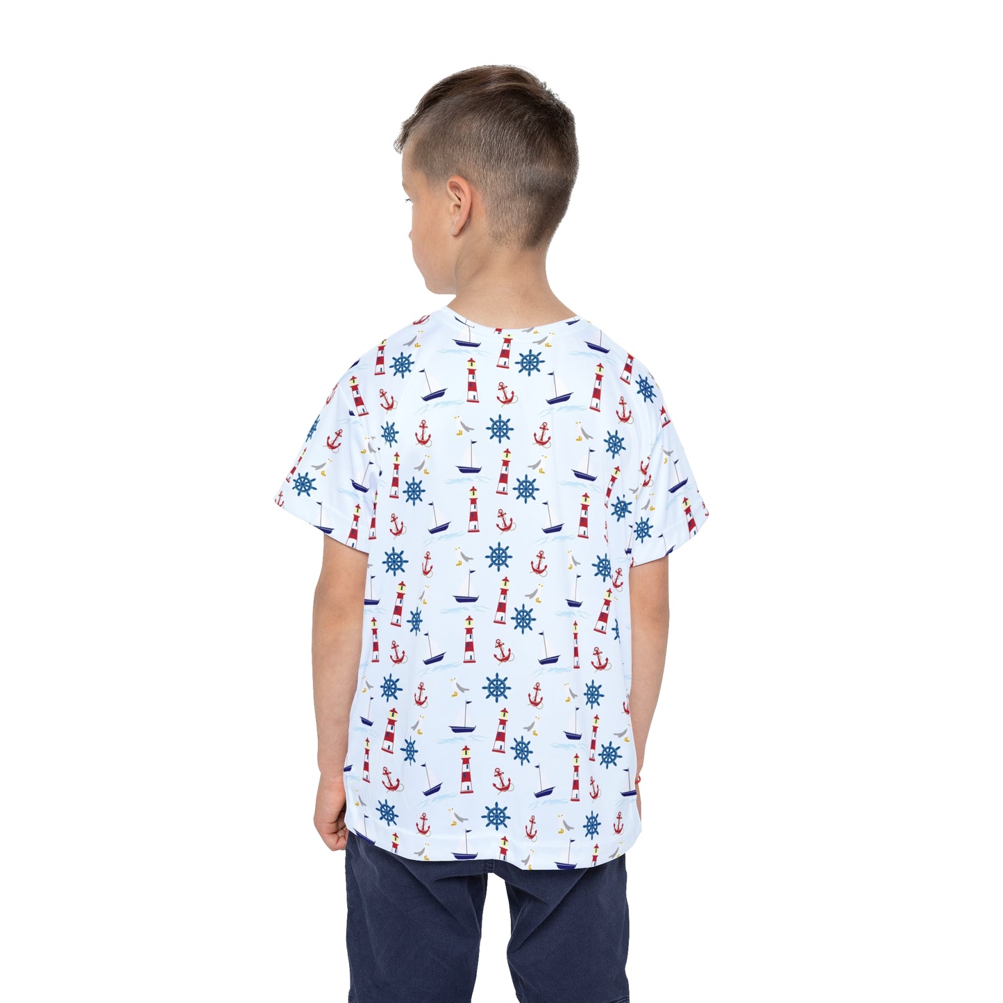 Nautical Kids Sports Jersey, Summer Playwear, Children's Casual Tee, Anchor Print Shirt, Beach Theme Outfit, Fun Gift for Kids