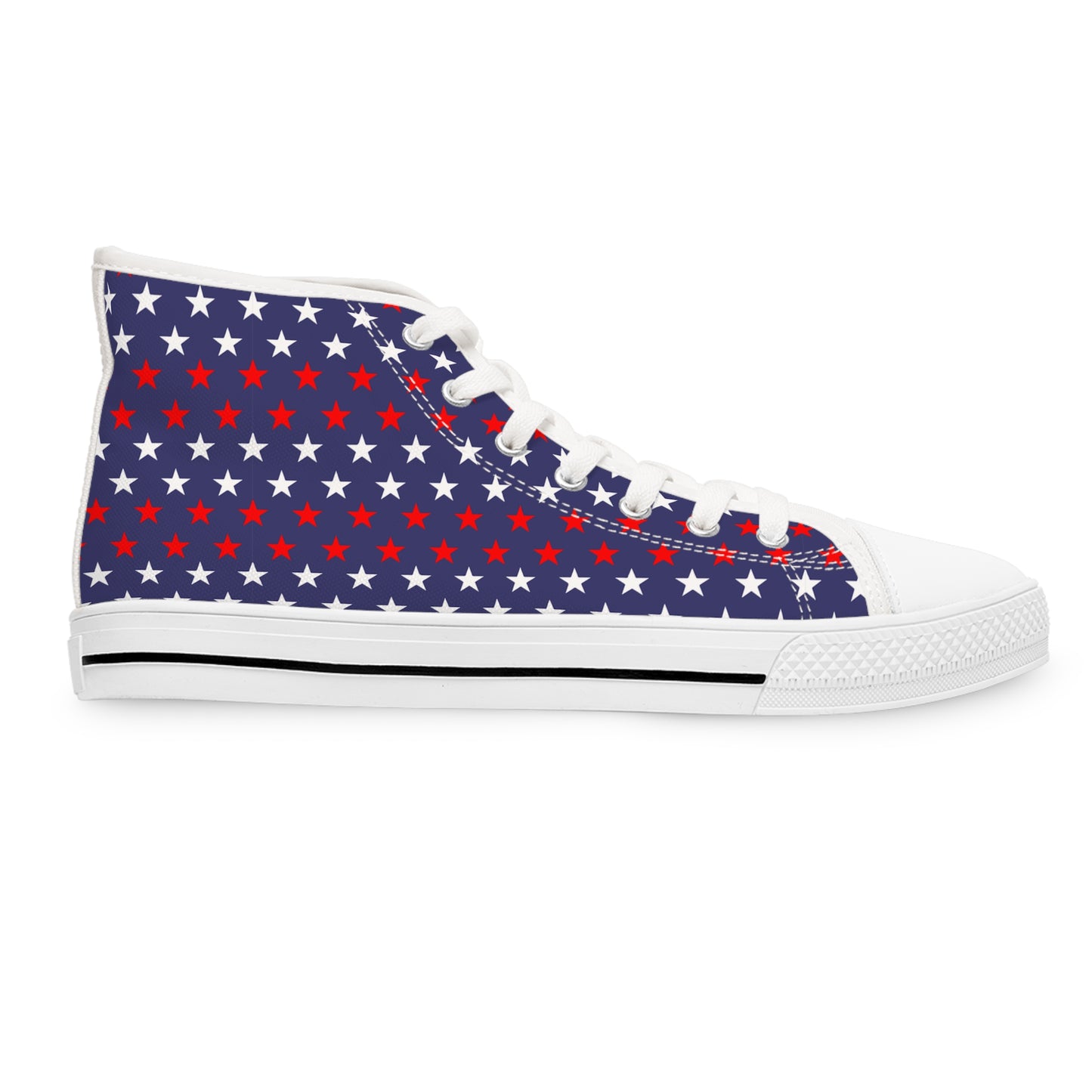 Patriotic Star Print High Top Sneakers for Women | Trendy Casual Footwear, Independence Day Shoes, Memorial Day Sneakers, Customizable Style