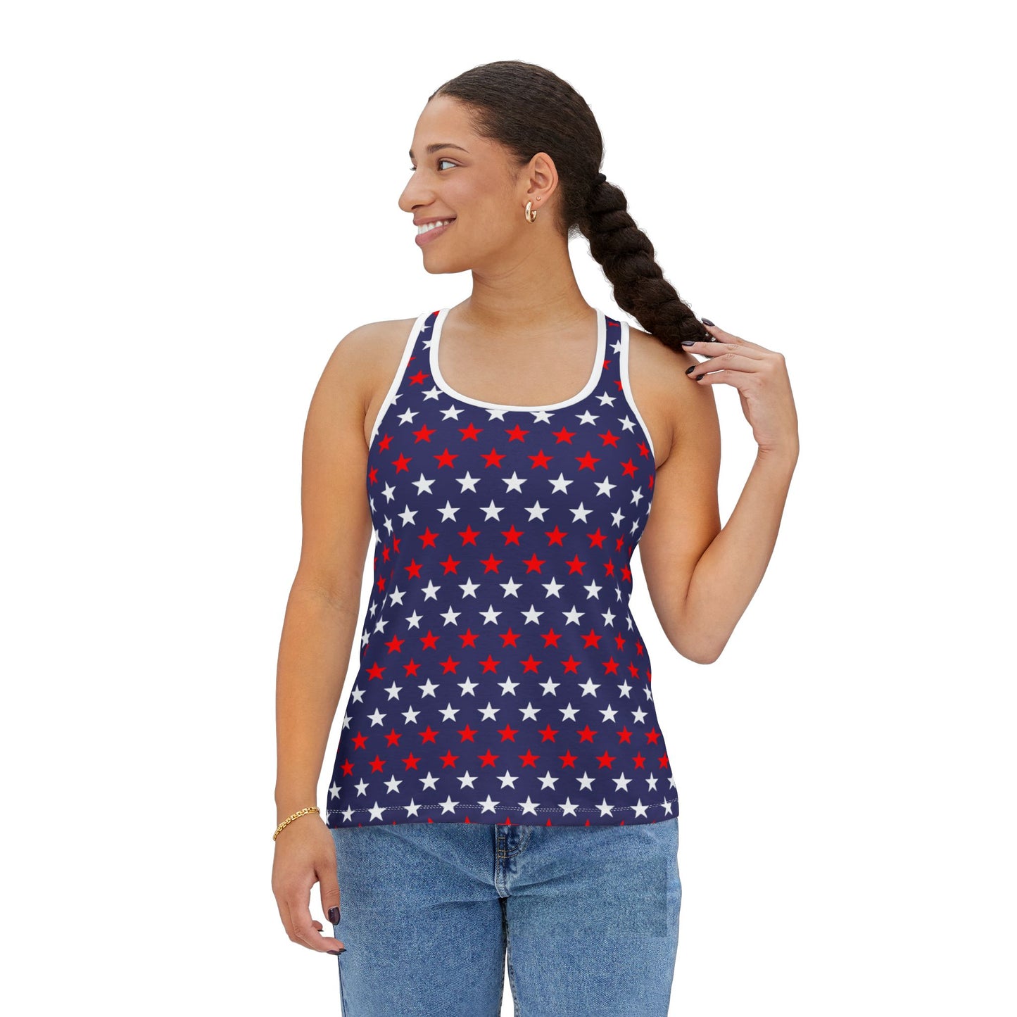 Patriotic Women's Tank Top, Star-Print Summer Top, Fourth of July Outfit, Casual Holiday Apparel