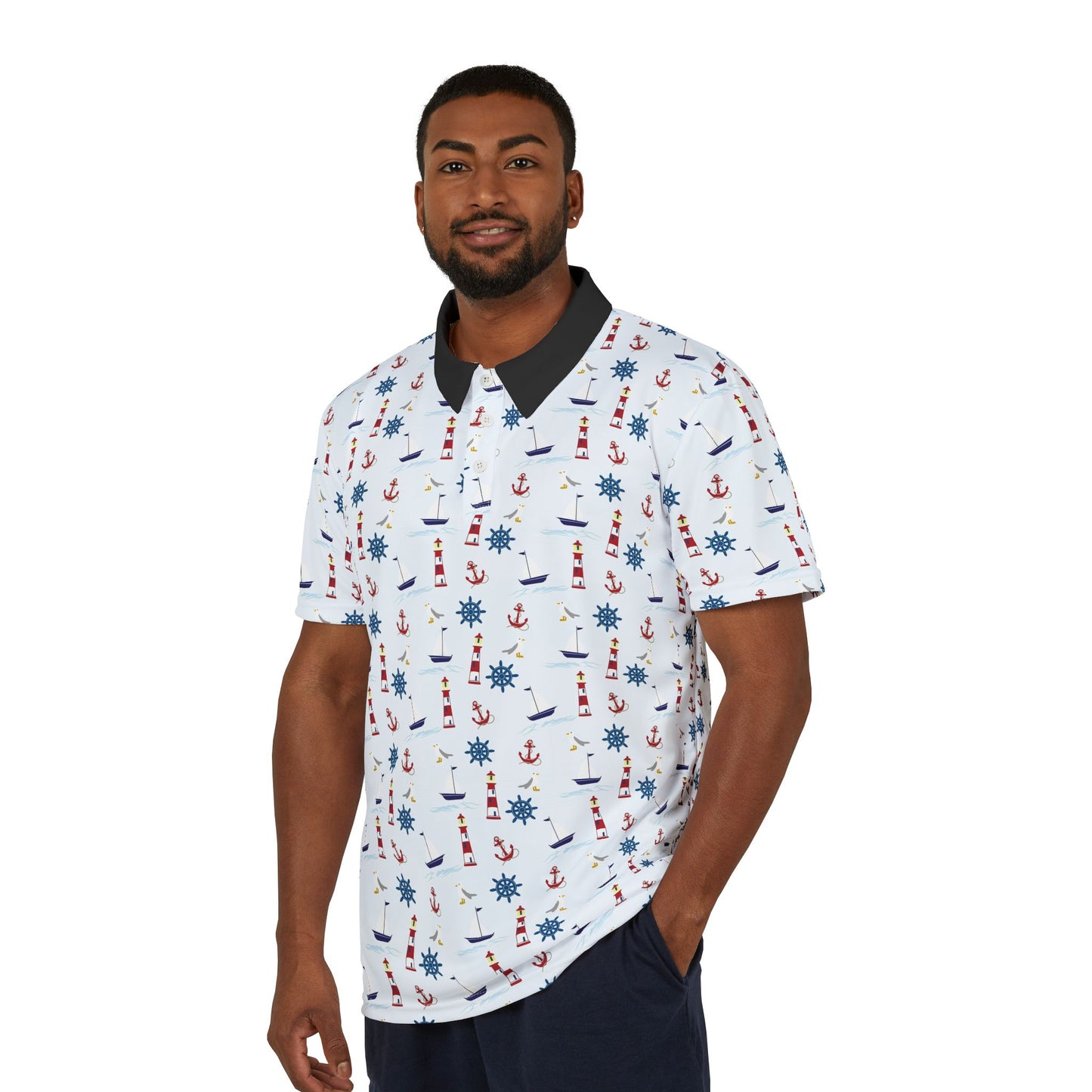 Summer Nautical Unisex Polo Shirt, Beachwear, Vacation Outfit, Casual Style, Gift for Him/Her, Boating Apparel