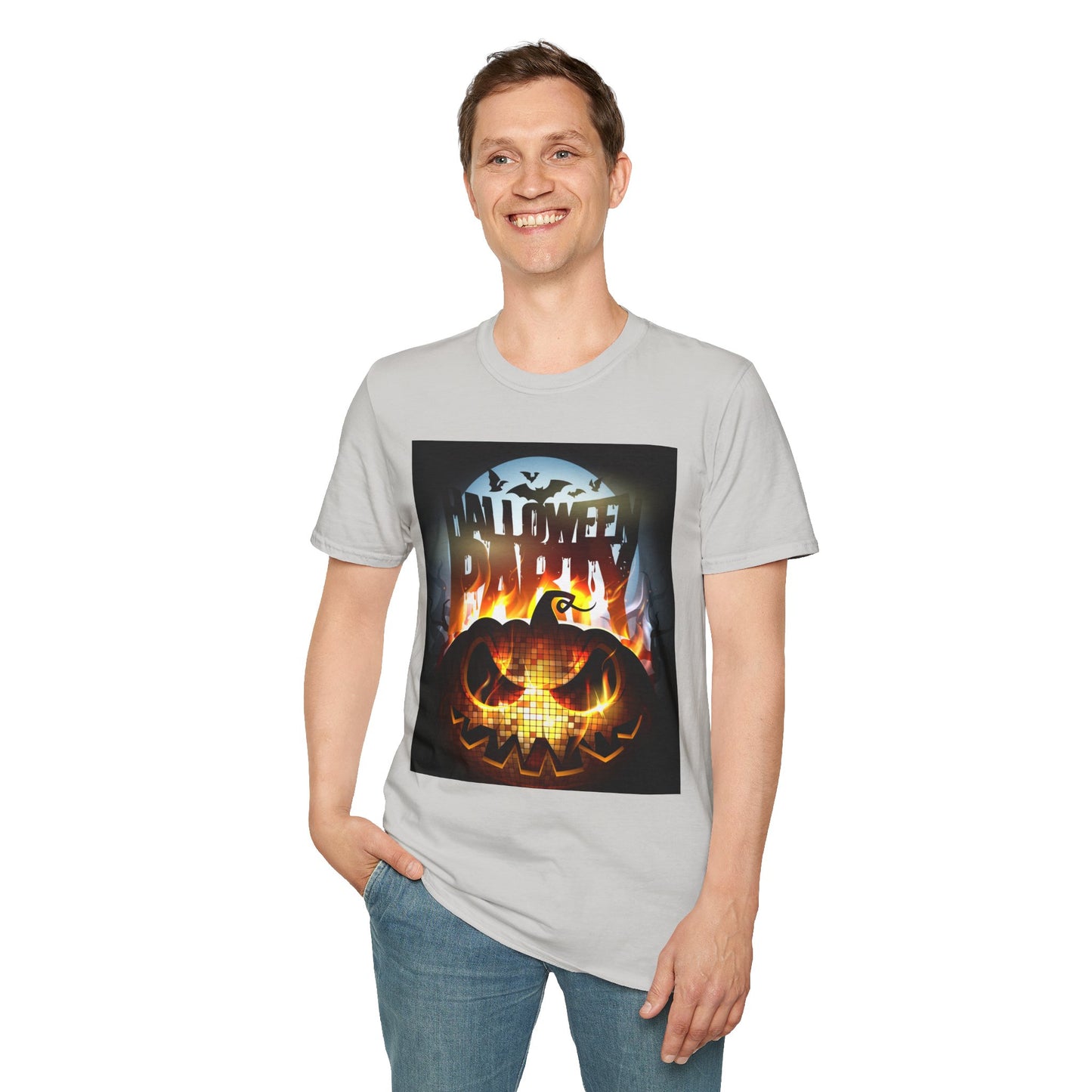 Halloween Party Unisex Softstyle T-Shirt, Spooky Shirt, Pumpkin Tee, Cozy Halloween Apparel, October Fashion, Fall Celebration Wear