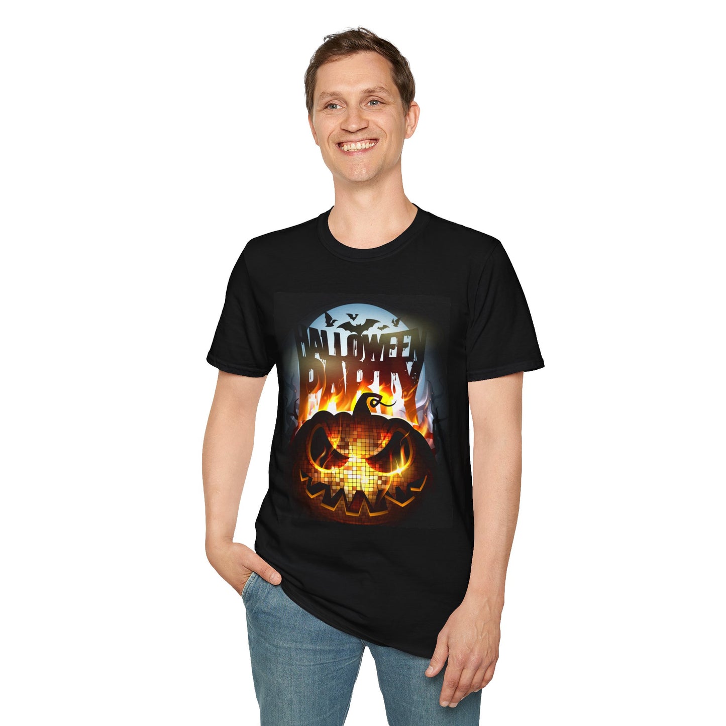 Halloween Party Unisex Softstyle T-Shirt, Spooky Shirt, Pumpkin Tee, Cozy Halloween Apparel, October Fashion, Fall Celebration Wear