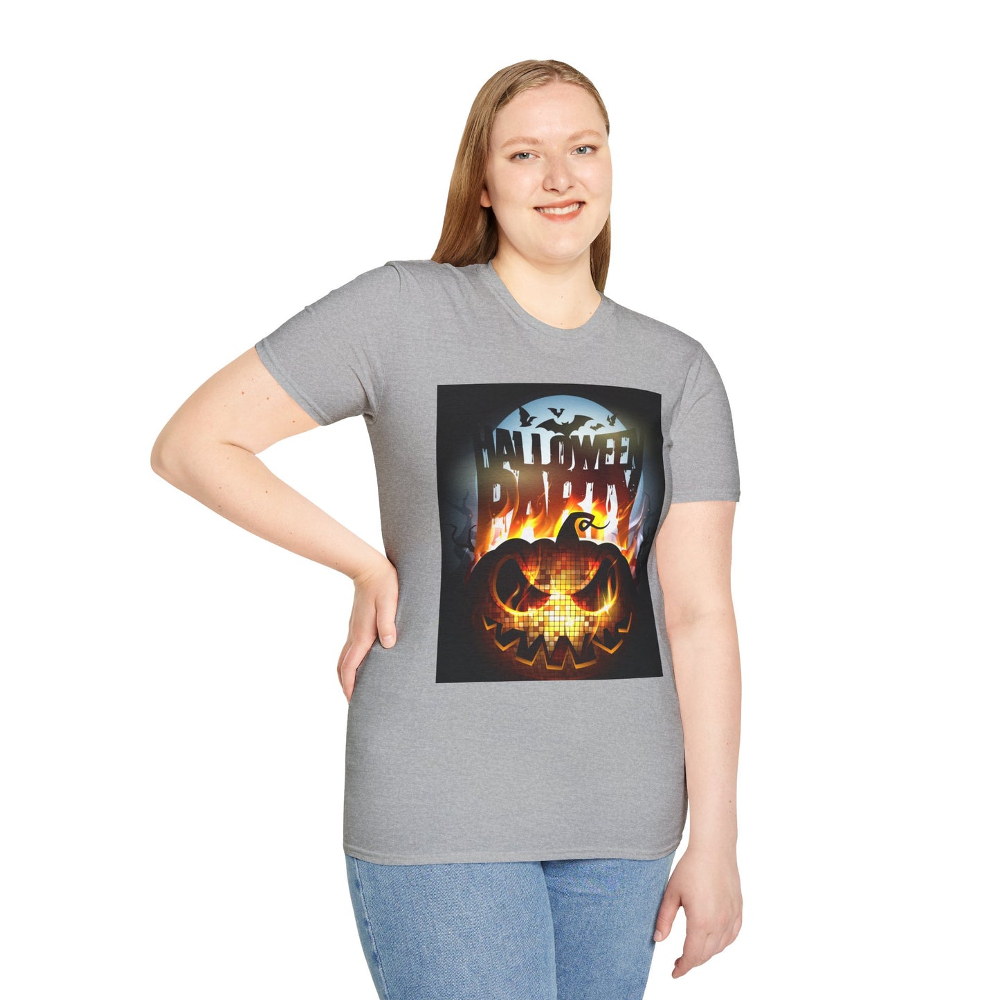 Halloween Party Unisex Softstyle T-Shirt, Spooky Shirt, Pumpkin Tee, Cozy Halloween Apparel, October Fashion, Fall Celebration Wear