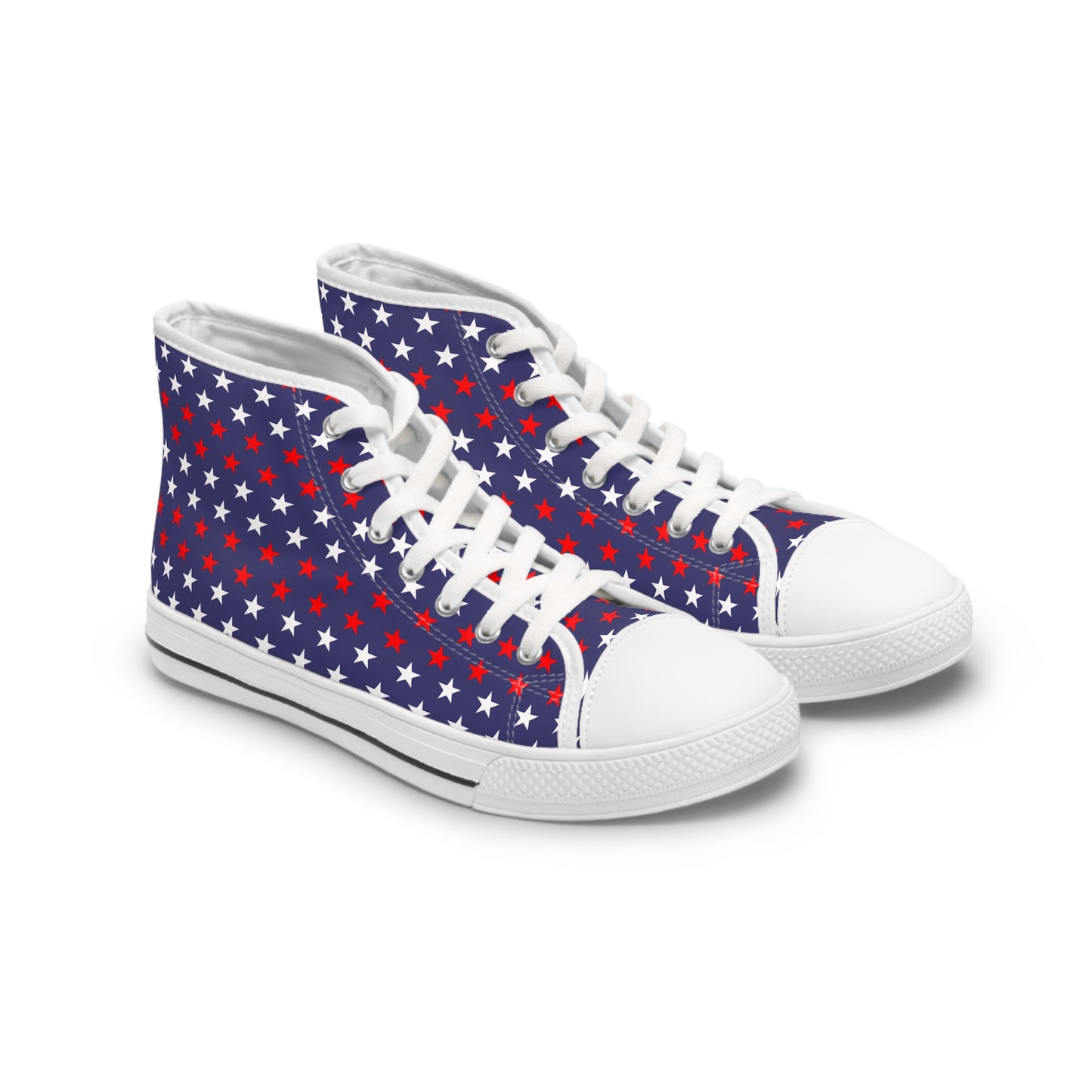 Patriotic Star Print High Top Sneakers for Women | Trendy Casual Footwear, Independence Day Shoes, Memorial Day Sneakers, Customizable Style