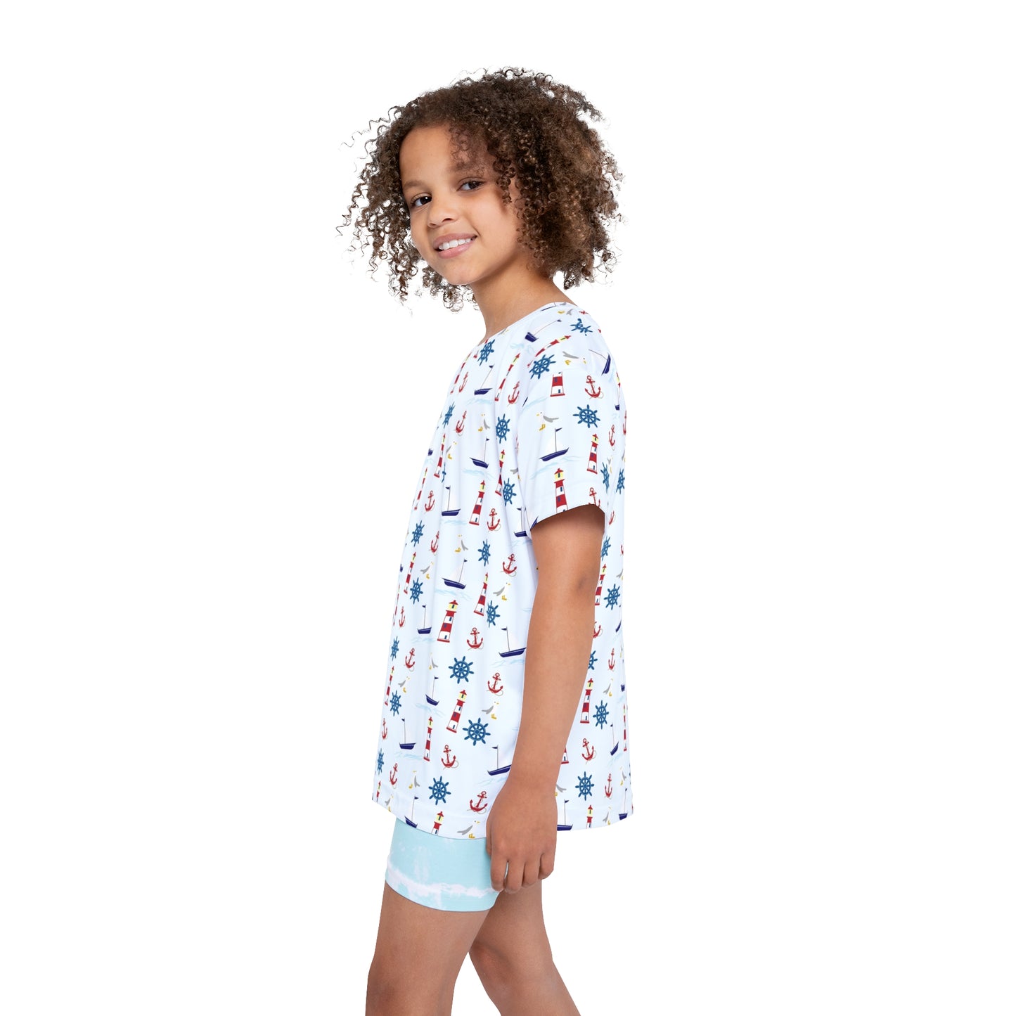 Nautical Kids Sports Jersey, Summer Playwear, Children's Casual Tee, Anchor Print Shirt, Beach Theme Outfit, Fun Gift for Kids