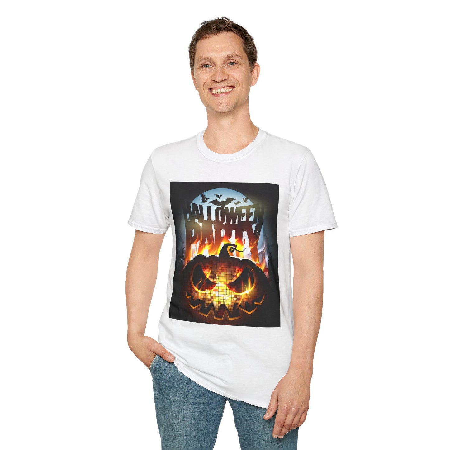 Halloween Party Unisex Softstyle T-Shirt, Spooky Shirt, Pumpkin Tee, Cozy Halloween Apparel, October Fashion, Fall Celebration Wear