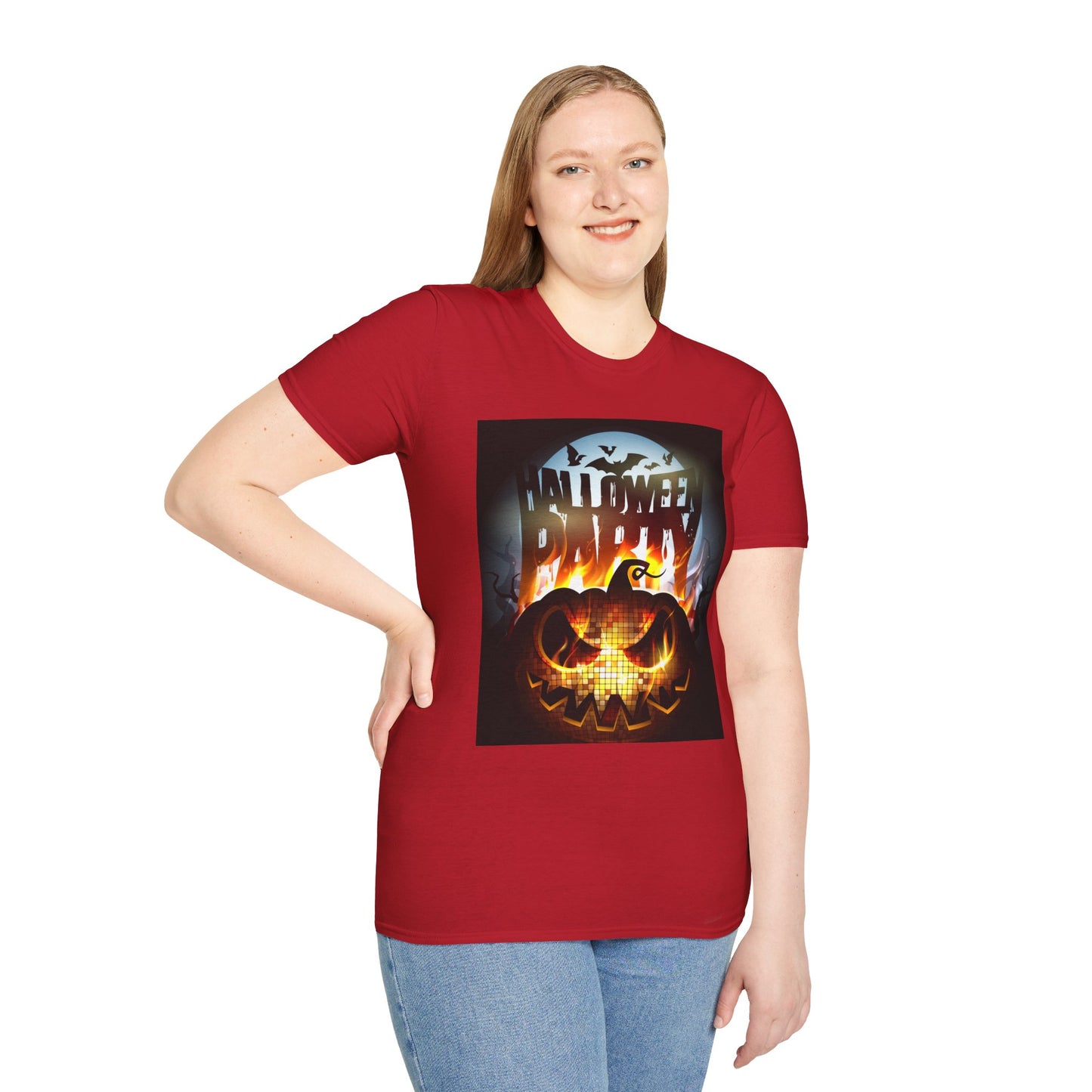 Halloween Party Unisex Softstyle T-Shirt, Spooky Shirt, Pumpkin Tee, Cozy Halloween Apparel, October Fashion, Fall Celebration Wear