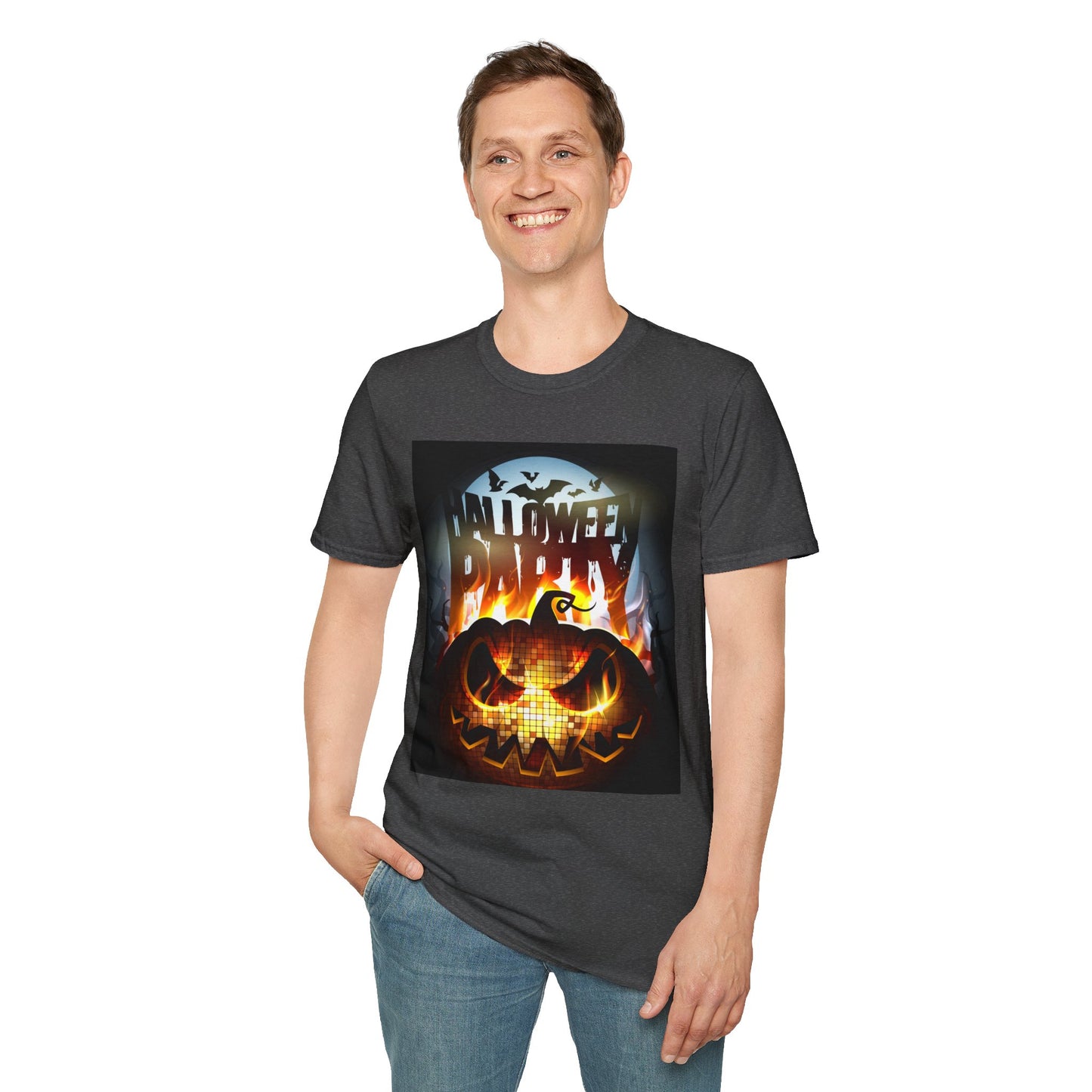 Halloween Party Unisex Softstyle T-Shirt, Spooky Shirt, Pumpkin Tee, Cozy Halloween Apparel, October Fashion, Fall Celebration Wear
