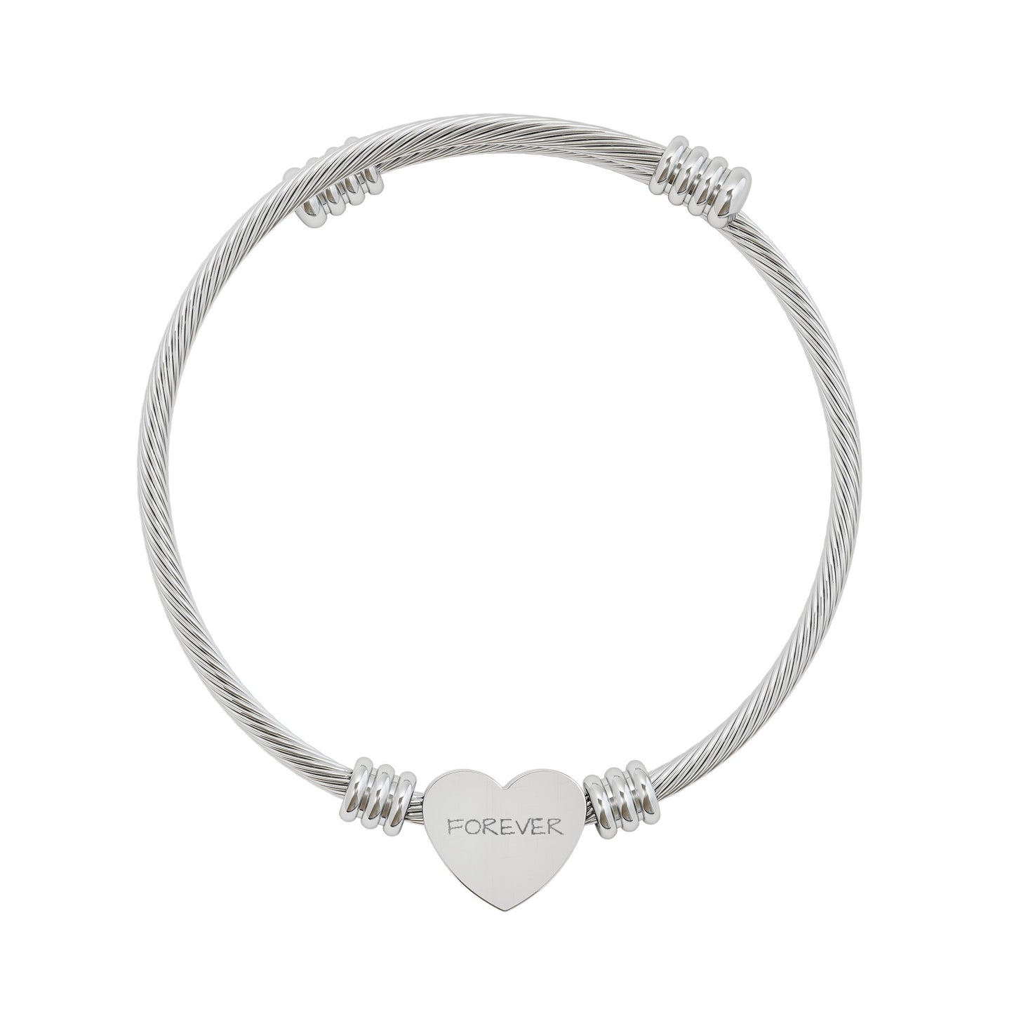 Engraved Heart Cuff Bracelet — Personalized Stainless Steel Bangle (Silver or Gold)