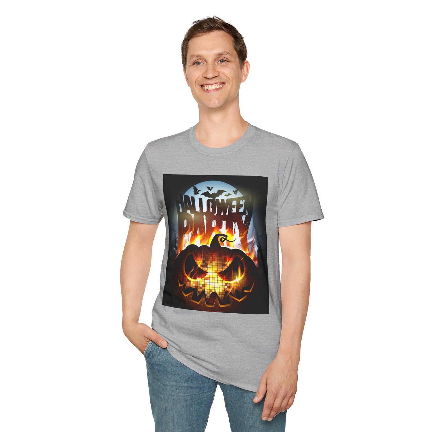 Halloween Party Unisex Softstyle T-Shirt, Spooky Shirt, Pumpkin Tee, Cozy Halloween Apparel, October Fashion, Fall Celebration Wear