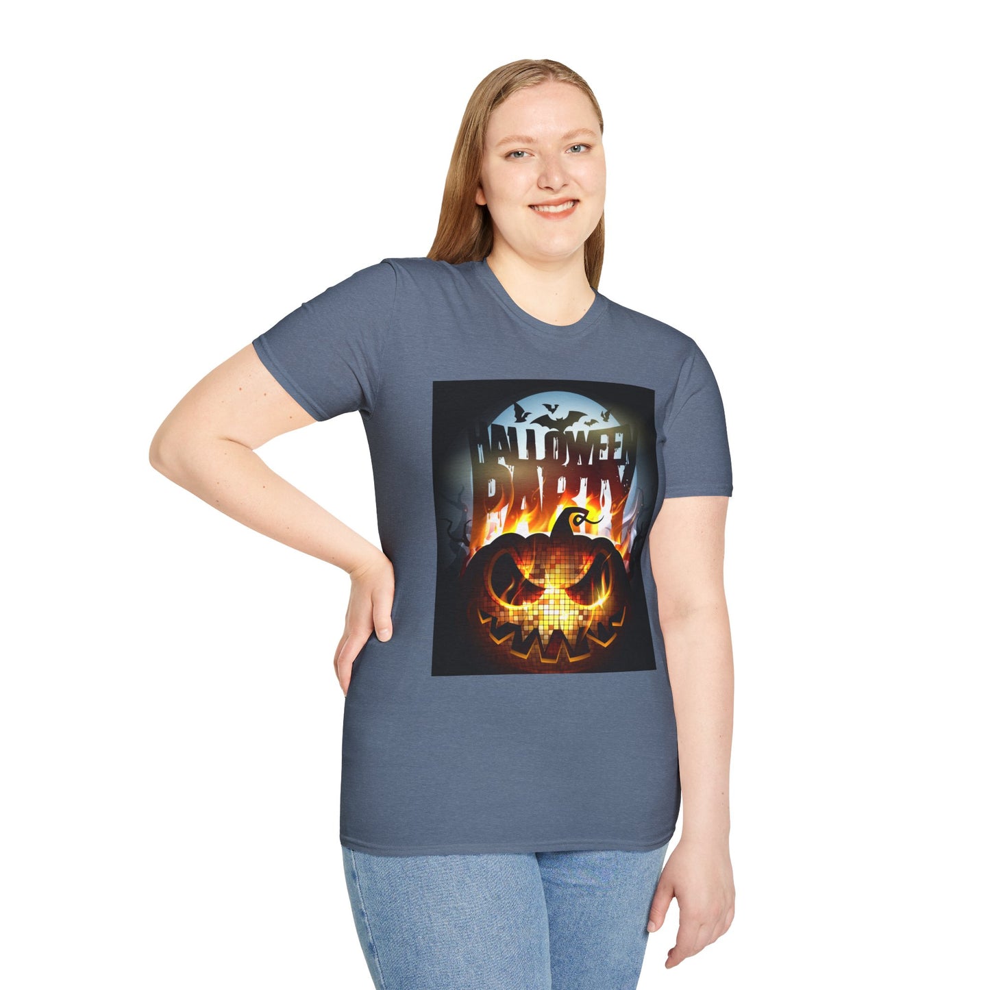 Halloween Party Unisex Softstyle T-Shirt, Spooky Shirt, Pumpkin Tee, Cozy Halloween Apparel, October Fashion, Fall Celebration Wear