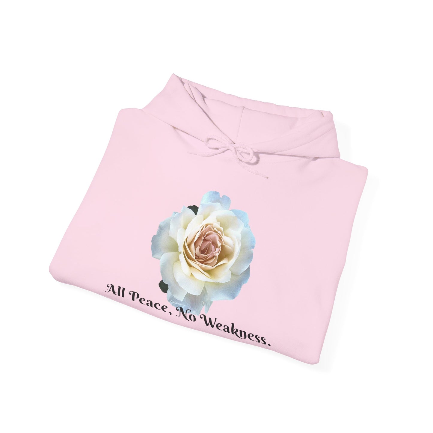 Unisex Floral Hoodie with ‘All Peace, No Weakness’ Quote, Cozy Sweatshirt, Gift for Friends, Inspirational Apparel, Lounge Wear