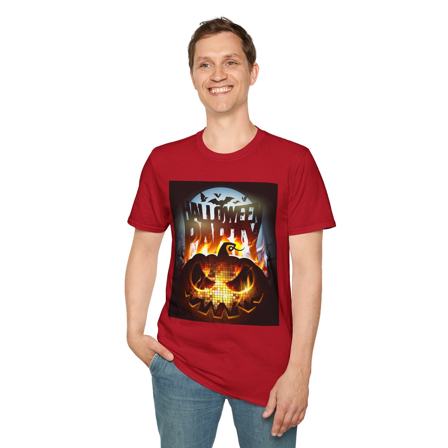 Halloween Party Unisex Softstyle T-Shirt, Spooky Shirt, Pumpkin Tee, Cozy Halloween Apparel, October Fashion, Fall Celebration Wear