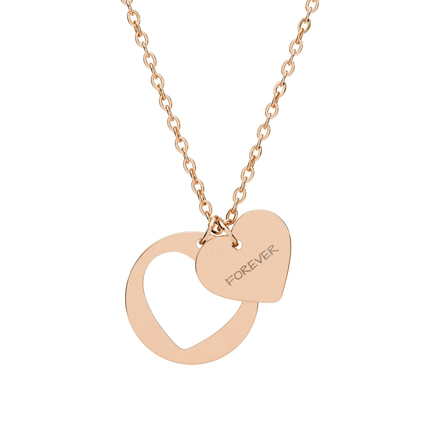 Engraved Heart Cutout Necklace — Personalized Heart Pendant Necklace (Sterling/Rose Gold)