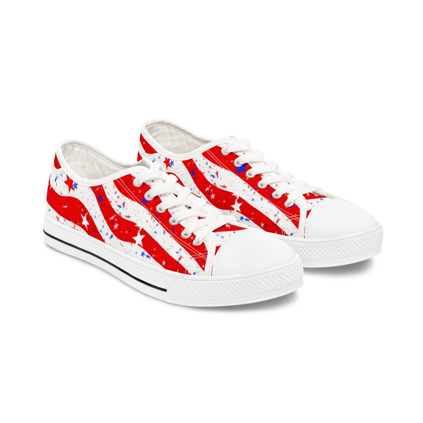Patriotic Low Top Sneakers for Women, Comfortable Red White Blue Kicks, Ideal for 4th of July, Casual Everyday Wear, Festival Footwear