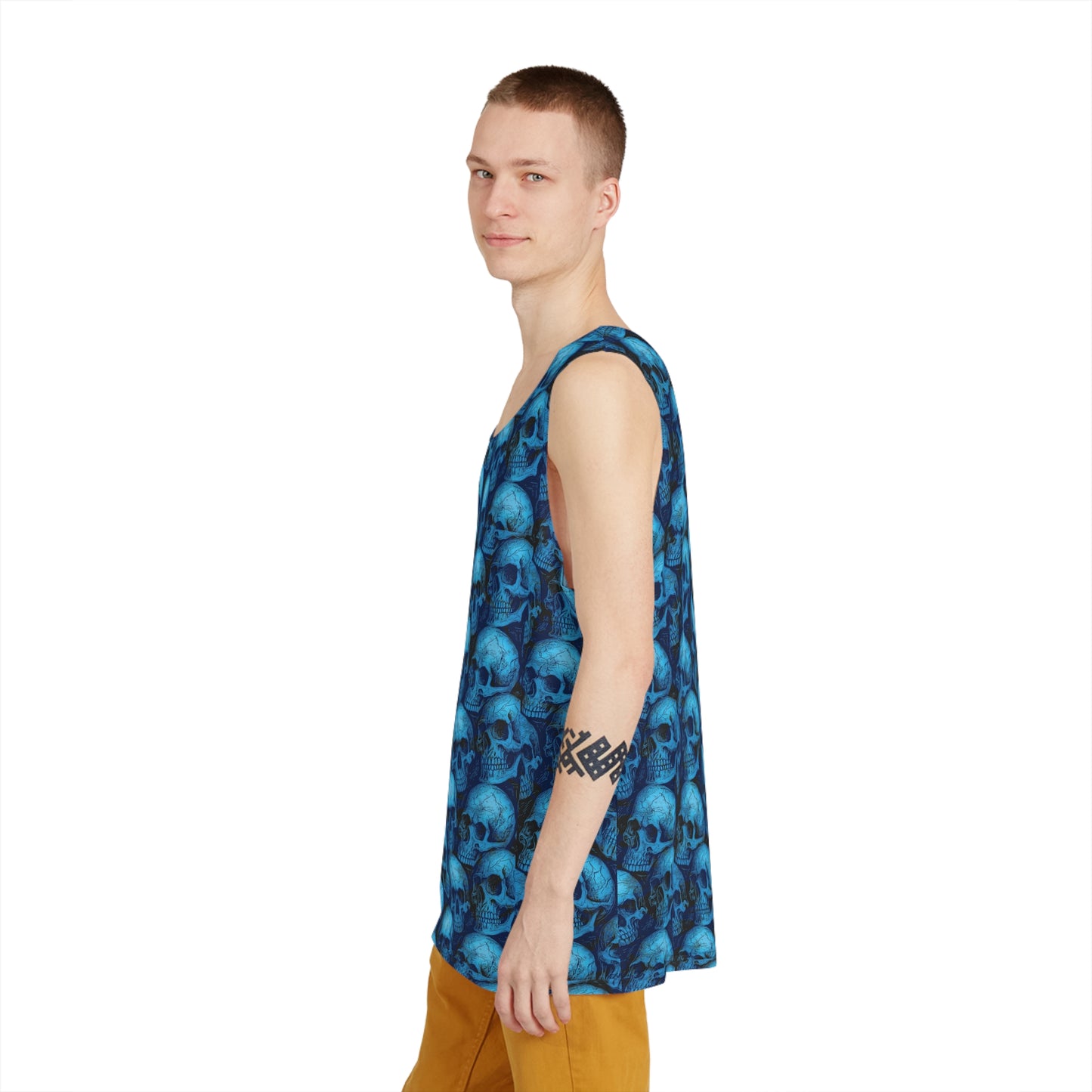 Edgy Skull Print Men's Tank Top, Cool Summer Wear, Festival Outfit, Beach Tank, Alternative Style Apparel
