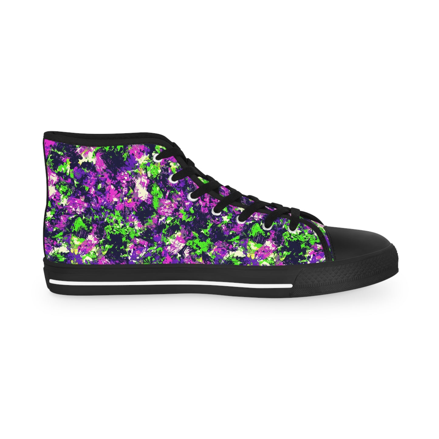 Men's High Top Sneakers with Abstract Purple and Green Design - Stylish Footwear for Casual Outfits, Trendy Streetwear, Gift for Men