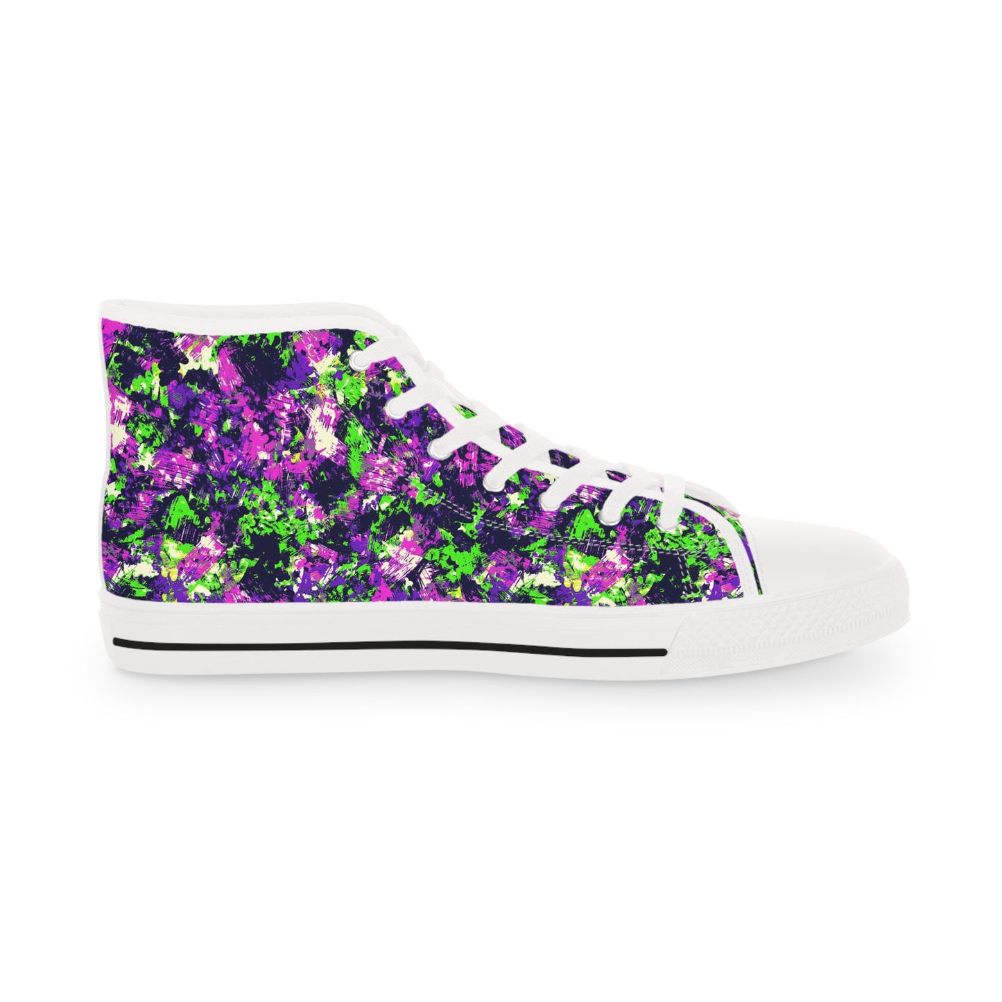 Men's High Top Sneakers with Abstract Purple and Green Design - Stylish Footwear for Casual Outfits, Trendy Streetwear, Gift for Men