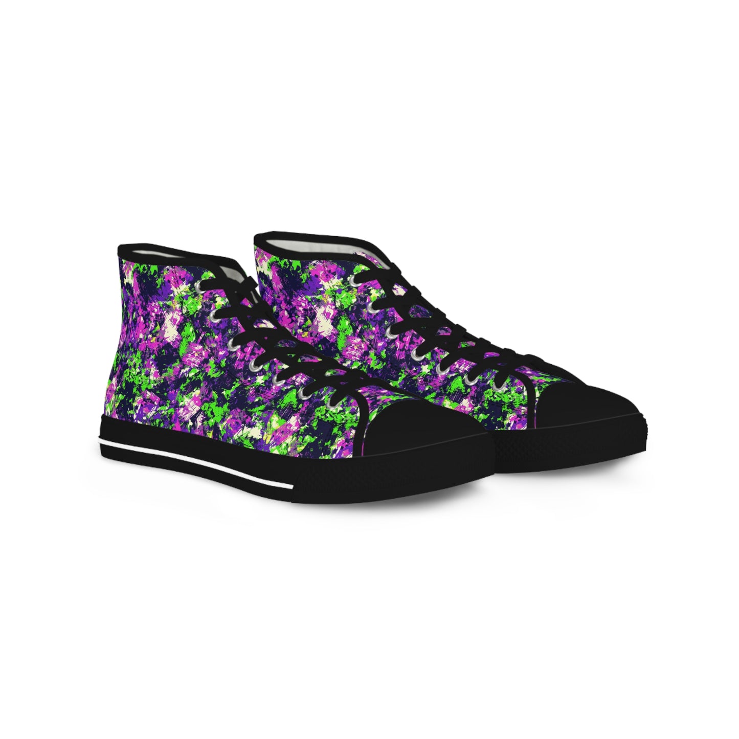 Men's High Top Sneakers with Abstract Purple and Green Design - Stylish Footwear for Casual Outfits, Trendy Streetwear, Gift for Men