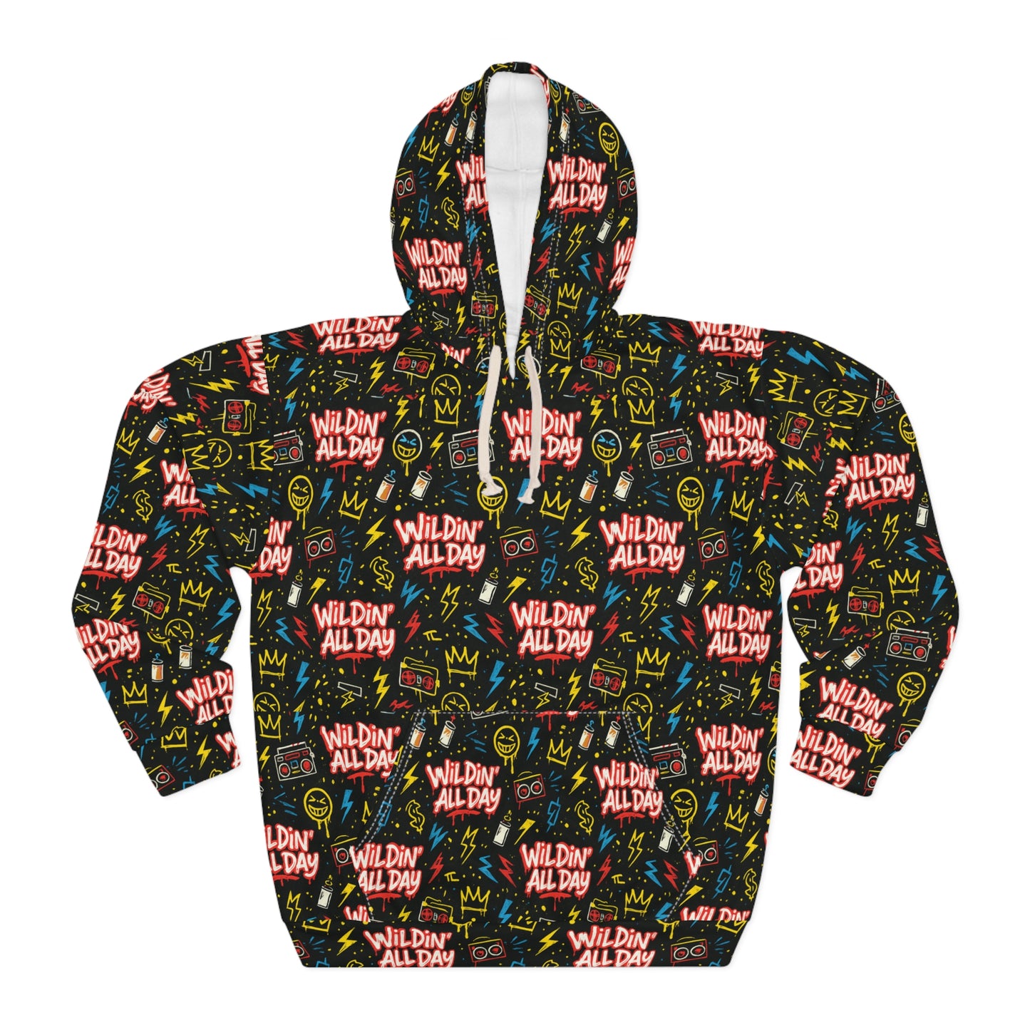 Vibrant Graphic Hoodie, Stylish Unisex Pullover, Cozy Streetwear, Perfect Gift, Wildin All Day Design