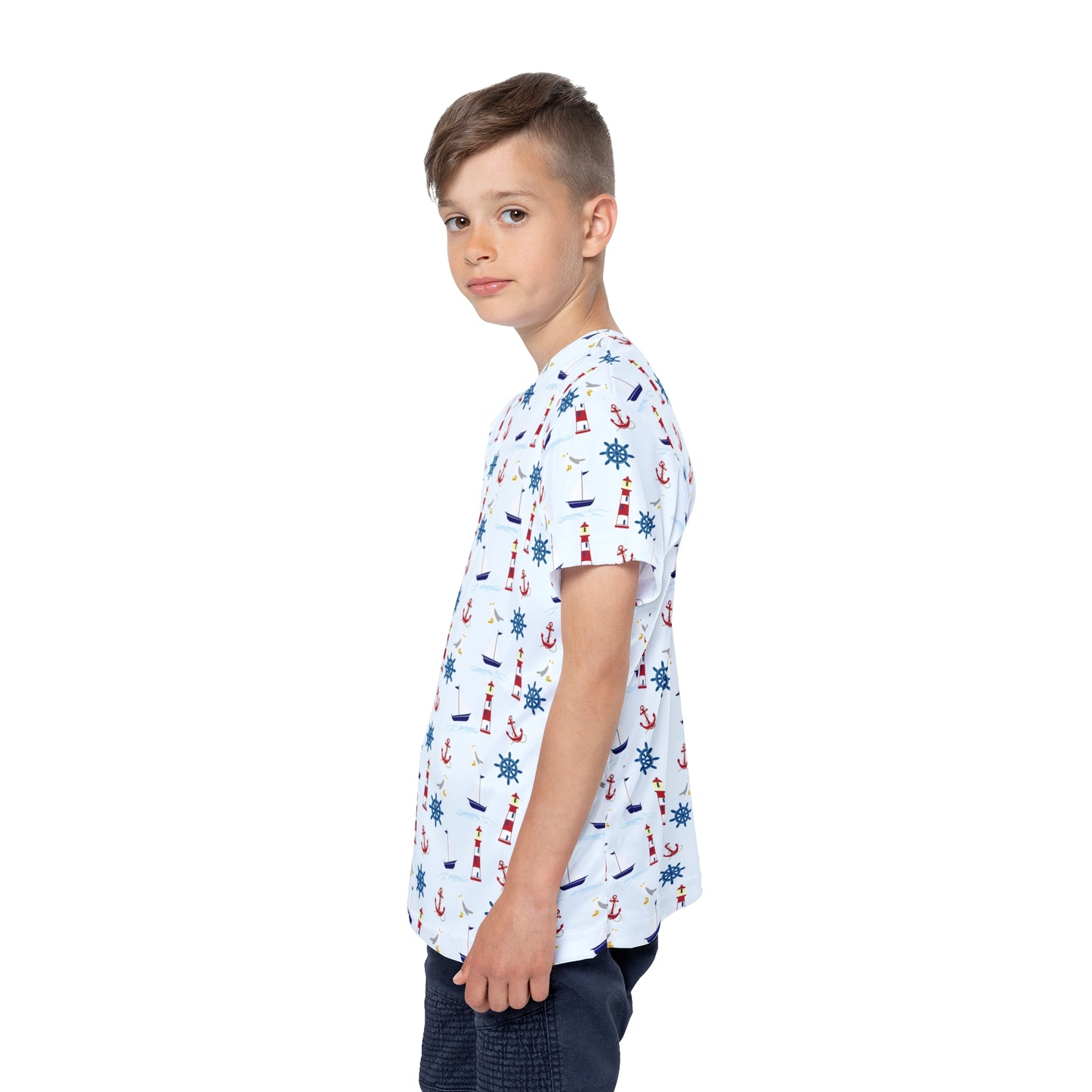 Nautical Kids Sports Jersey, Summer Playwear, Children's Casual Tee, Anchor Print Shirt, Beach Theme Outfit, Fun Gift for Kids