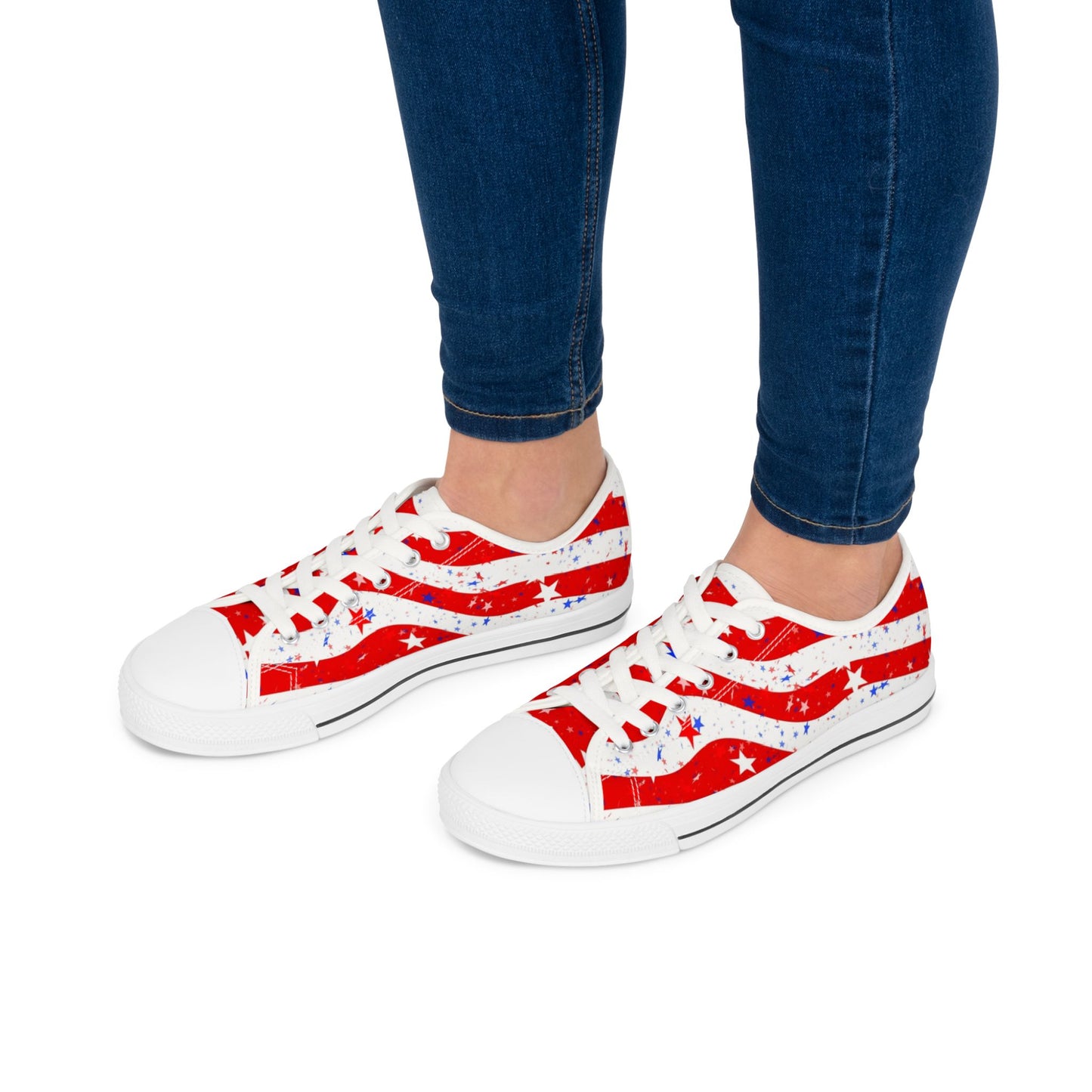 Patriotic Low Top Sneakers for Women, Comfortable Red White Blue Kicks, Ideal for 4th of July, Casual Everyday Wear, Festival Footwear