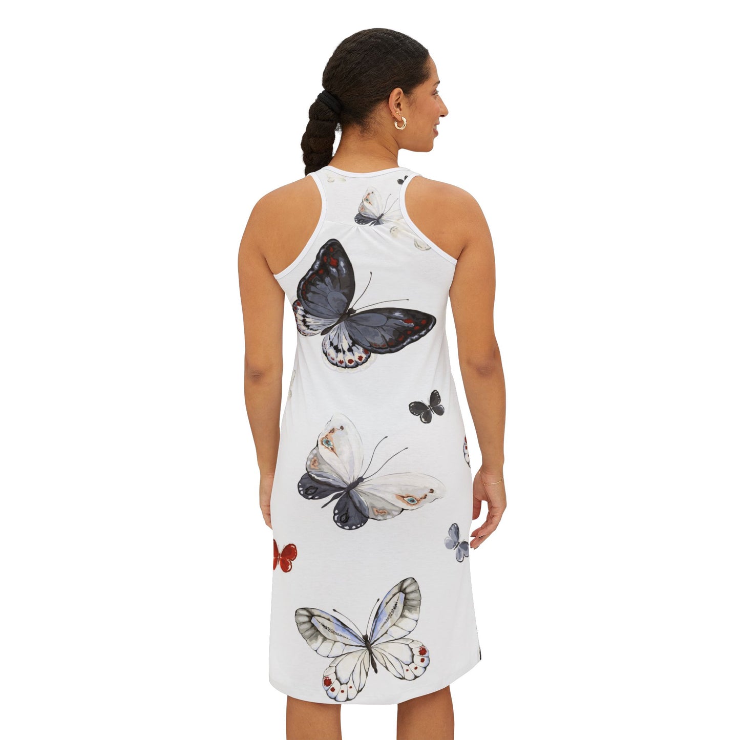 Butterfly Print Women's Racerback Dress, Floral Summer Dress, Casual Outfit, Beachwear, Vacation Dress, Gift for Her