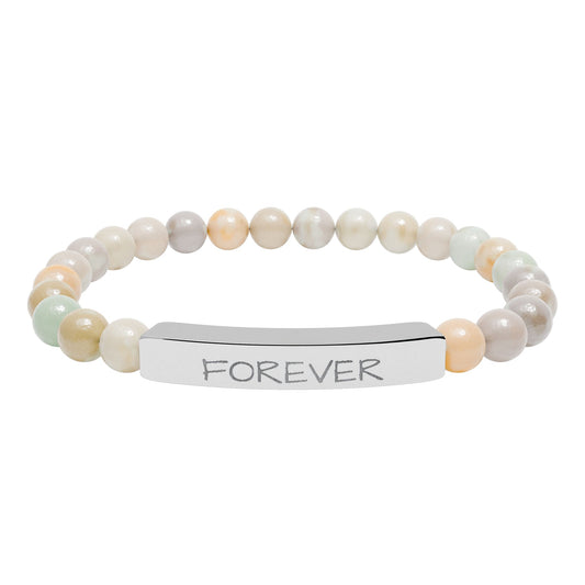 Engraved 'FOREVER' Natural Stone Stretch Bracelet