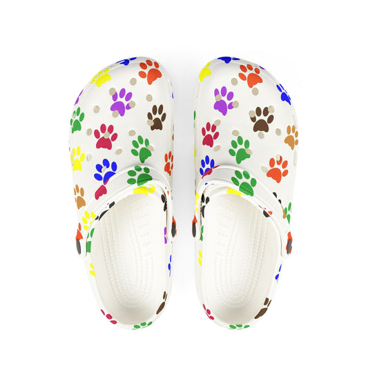 Colorful Paw Print Clogs - Fun Footwear for Pet Lovers, Comfortable Slippers, Perfect Gift for Dog Owners, Indoor/Outdoor Use