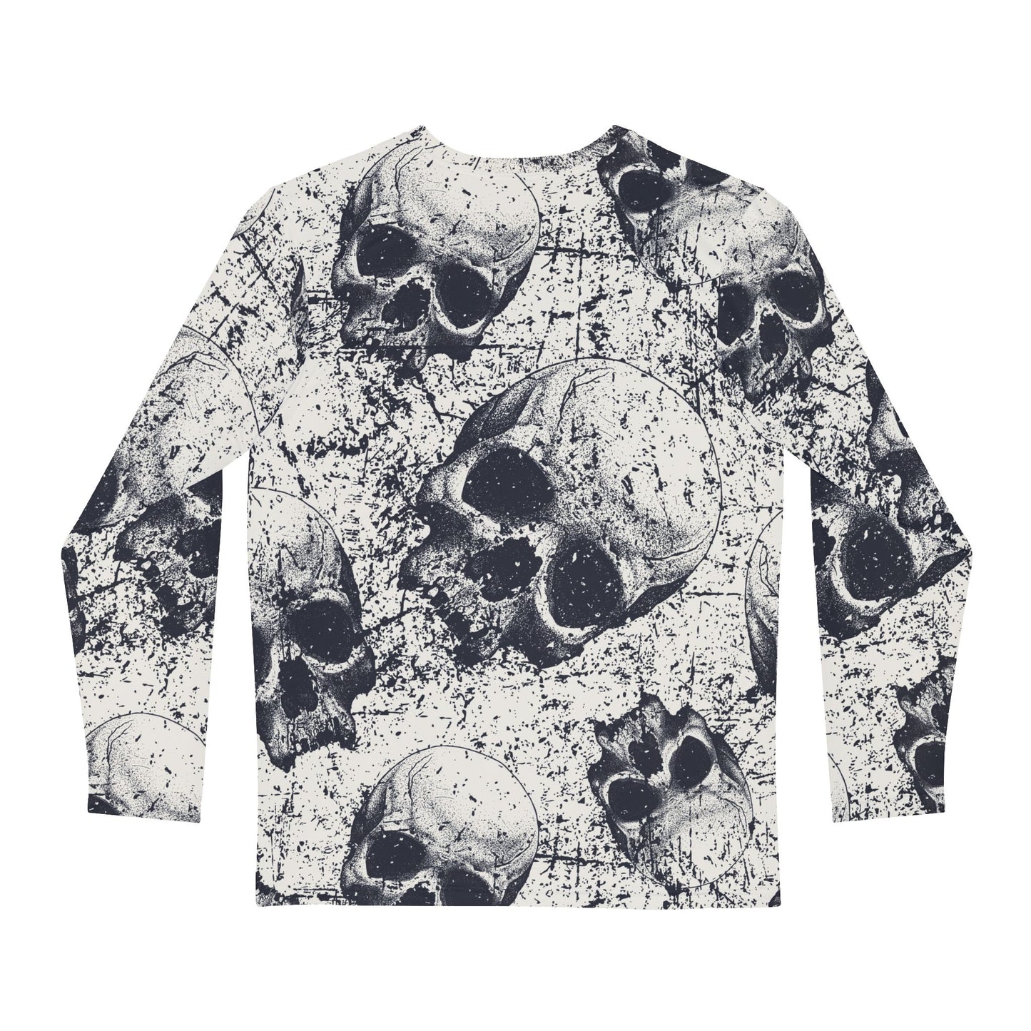 Men's Skull Print Long Sleeve Shirt, Edgy Graphic Tee, Halloween Wardrobe, Gothic Fashion, Unisex Casual Wear, Skull AOP Design