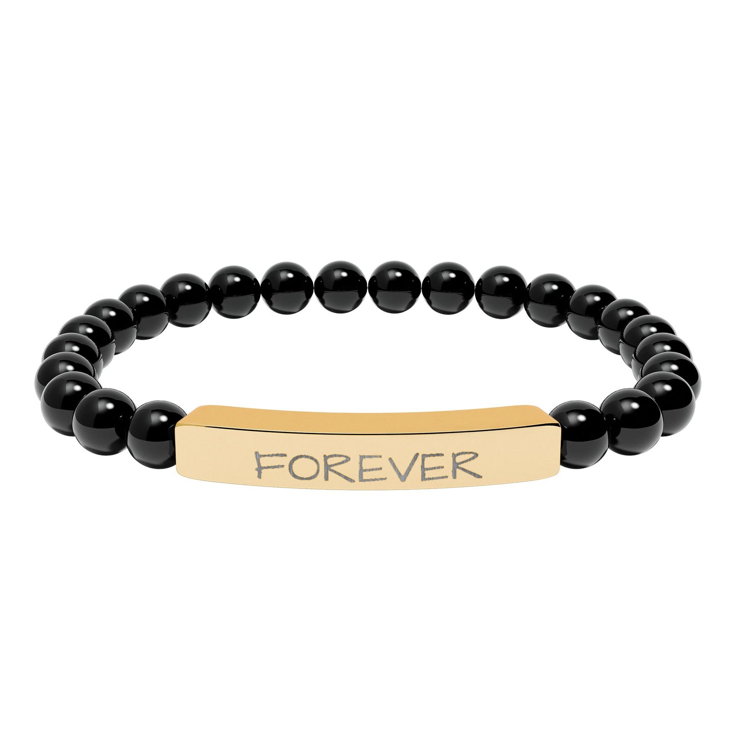 Engraved 'FOREVER' Natural Stone Stretch Bracelet