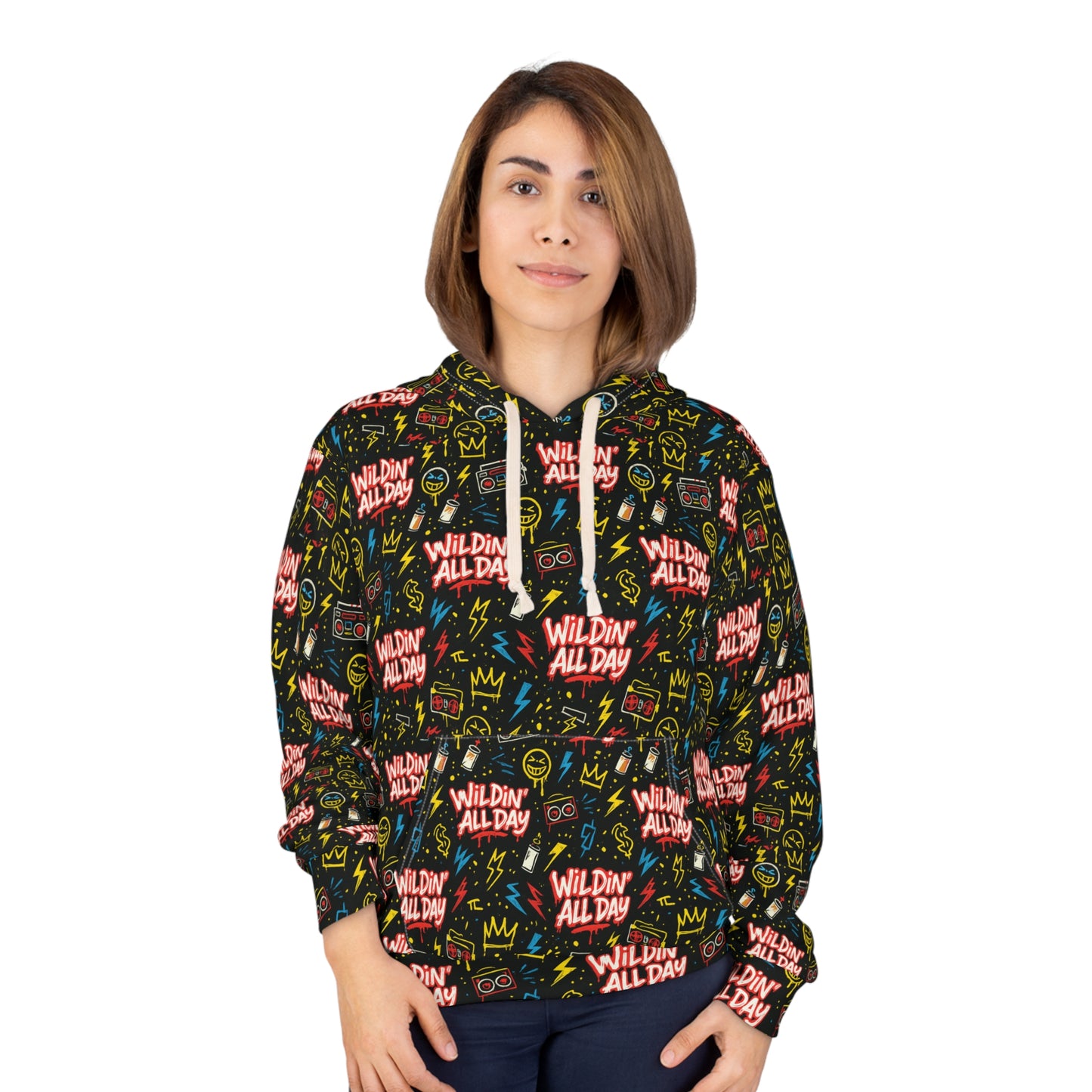 Vibrant Graphic Hoodie, Stylish Unisex Pullover, Cozy Streetwear, Perfect Gift, Wildin All Day Design