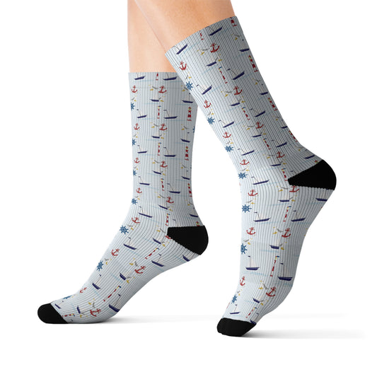 Nautical Sublimation Socks - Cozy Beach-Themed Footwear, Perfect for Summer Days, Gift for Him/Her, Casual Wear, Holiday Socks