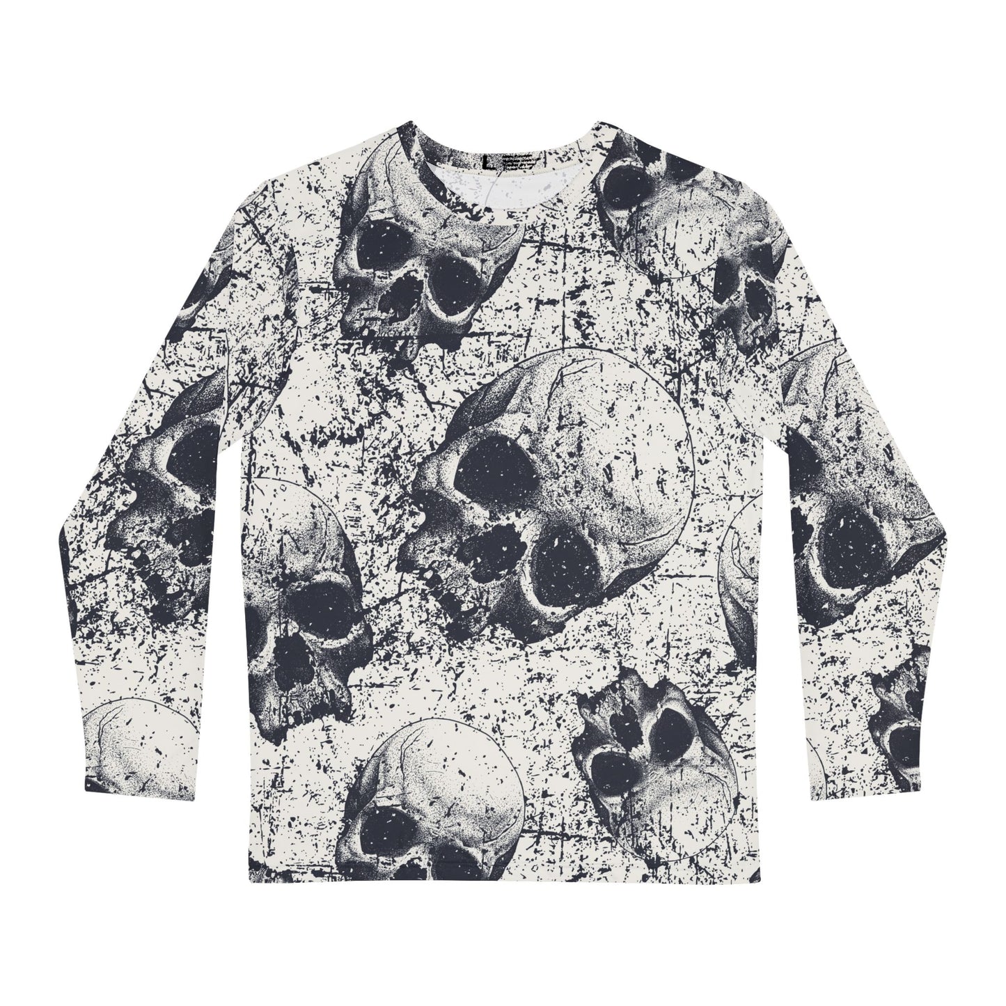 Men's Skull Print Long Sleeve Shirt, Edgy Graphic Tee, Halloween Wardrobe, Gothic Fashion, Unisex Casual Wear, Skull AOP Design
