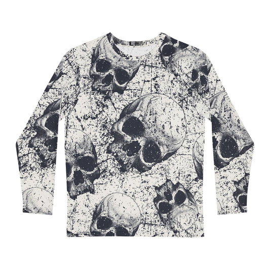 Men's Skull Print Long Sleeve Shirt, Edgy Graphic Tee, Halloween Wardrobe, Gothic Fashion, Unisex Casual Wear, Skull AOP Design