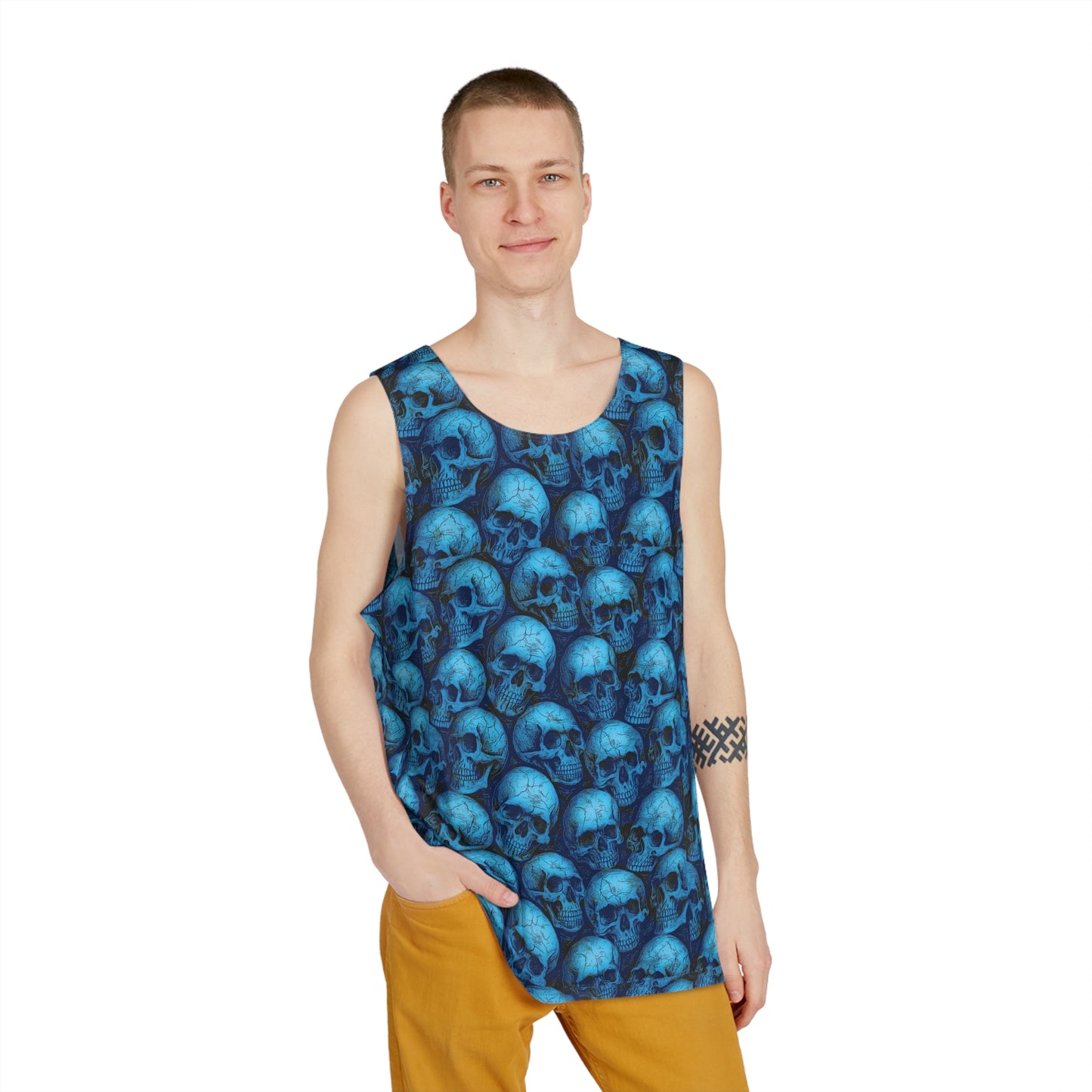 Edgy Skull Print Men's Tank Top, Cool Summer Wear, Festival Outfit, Beach Tank, Alternative Style Apparel