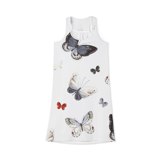 Butterfly Print Women's Racerback Dress, Floral Summer Dress, Casual Outfit, Beachwear, Vacation Dress, Gift for Her