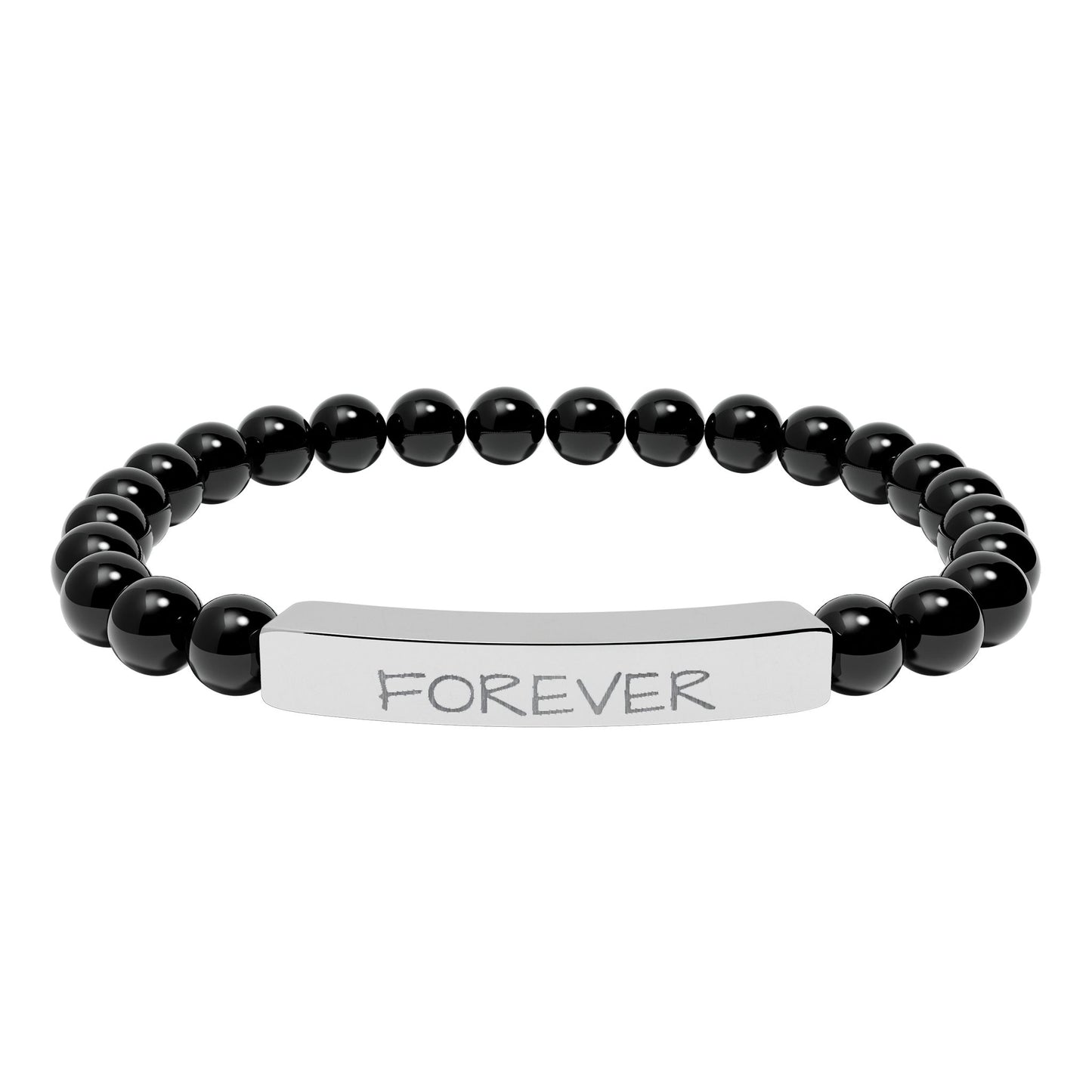 Engraved 'FOREVER' Natural Stone Stretch Bracelet