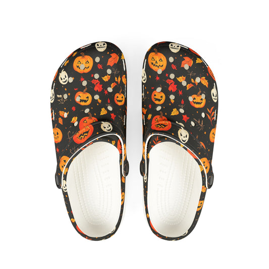 Halloween EVA Foam Rubber Shoes, Fun Clogs, Festive Footwear for Fall, Holiday Shoes, Pumpkin Pattern Slippers