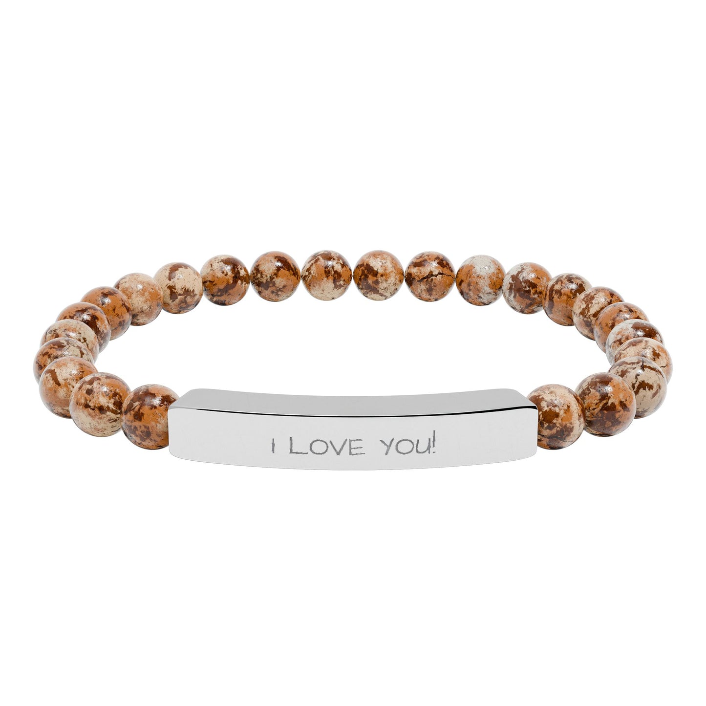 Engraved Stone Bead Bracelet — "I Love You" Stretch Bar