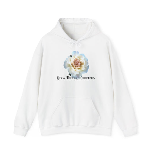 Inspirational Floral Hoodie - Grow Through Concrete, Cozy Sweatshirt, Gift for Nature Lovers, Motivational Apparel, Unisex Fashion