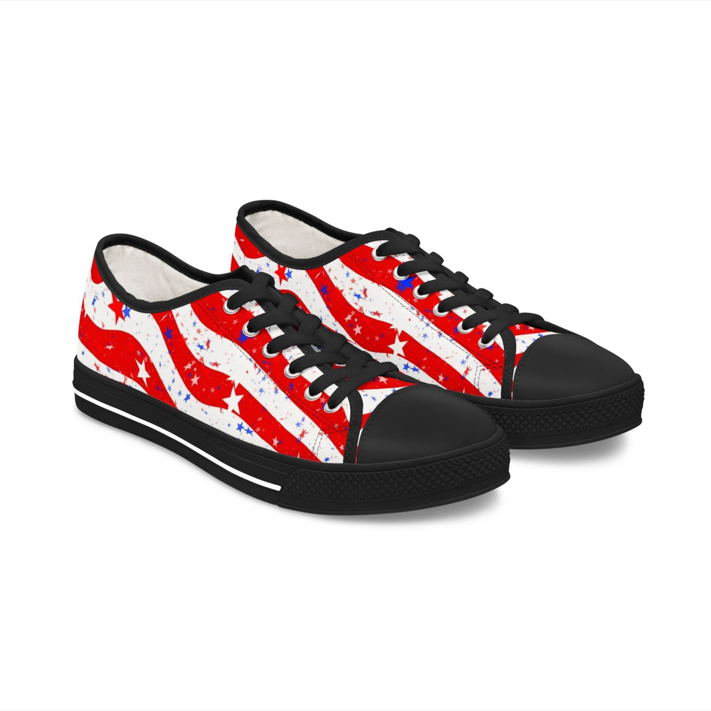 Patriotic Low Top Sneakers for Women, Comfortable Red White Blue Kicks, Ideal for 4th of July, Casual Everyday Wear, Festival Footwear