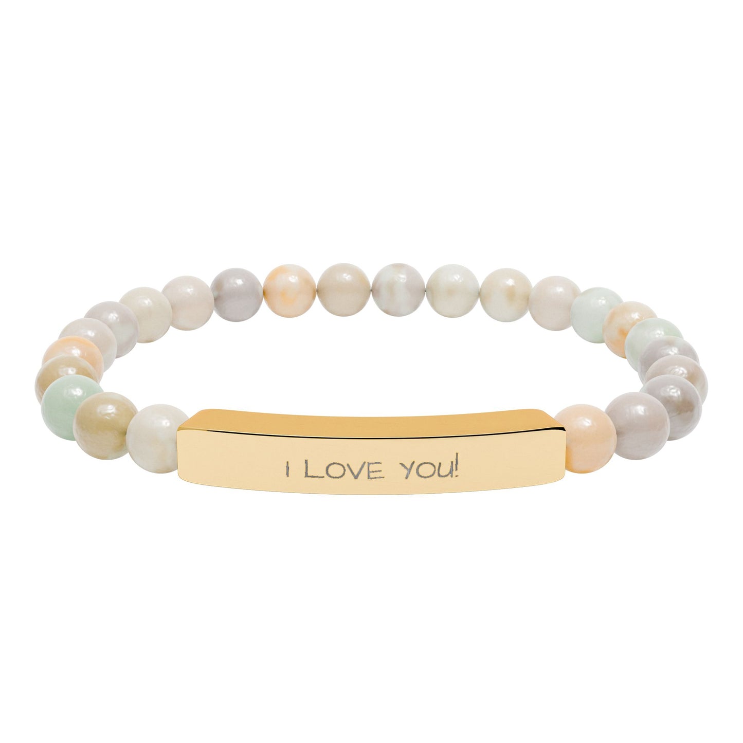 Engraved Stone Bead Bracelet — "I Love You" Stretch Bar