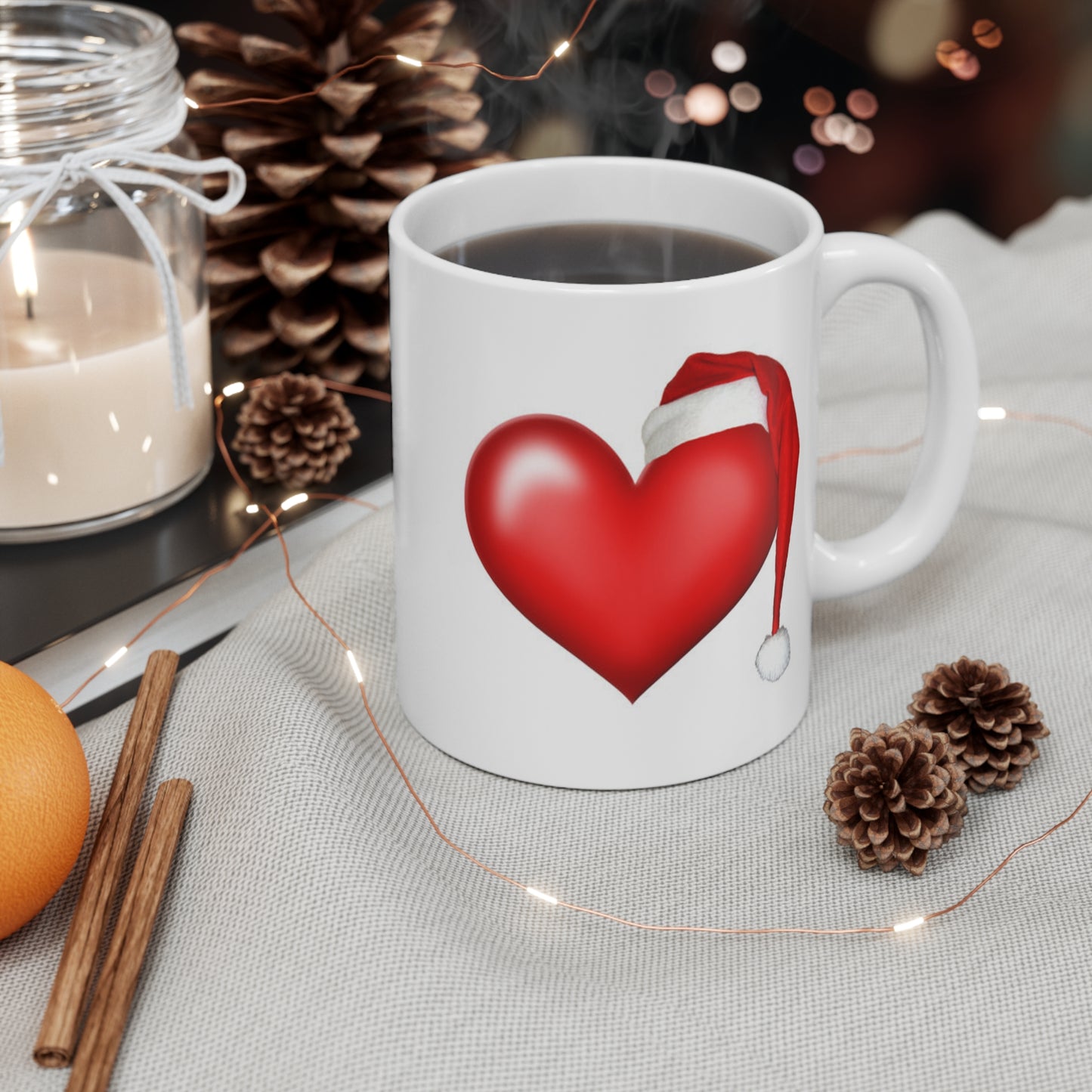 Christmas Heart Mug 11oz - Festive Holiday Gift